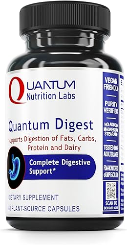 Quantum Digest - Enzimas de digestión para apoyo digestivo - Ayuda en la descomposición de carbohidratos proteínas y lácteos - Suplemento diario de