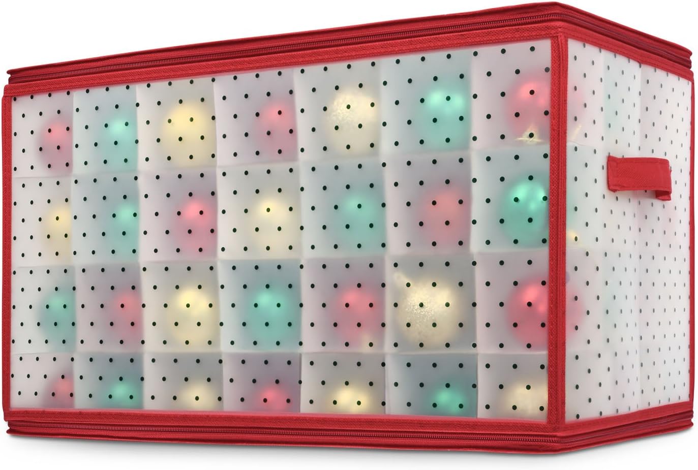 Miusco Holiday 112 Slots Large Clear Plastic Ornament Storage Chest with Dividers, 2 Side Zipper Closures