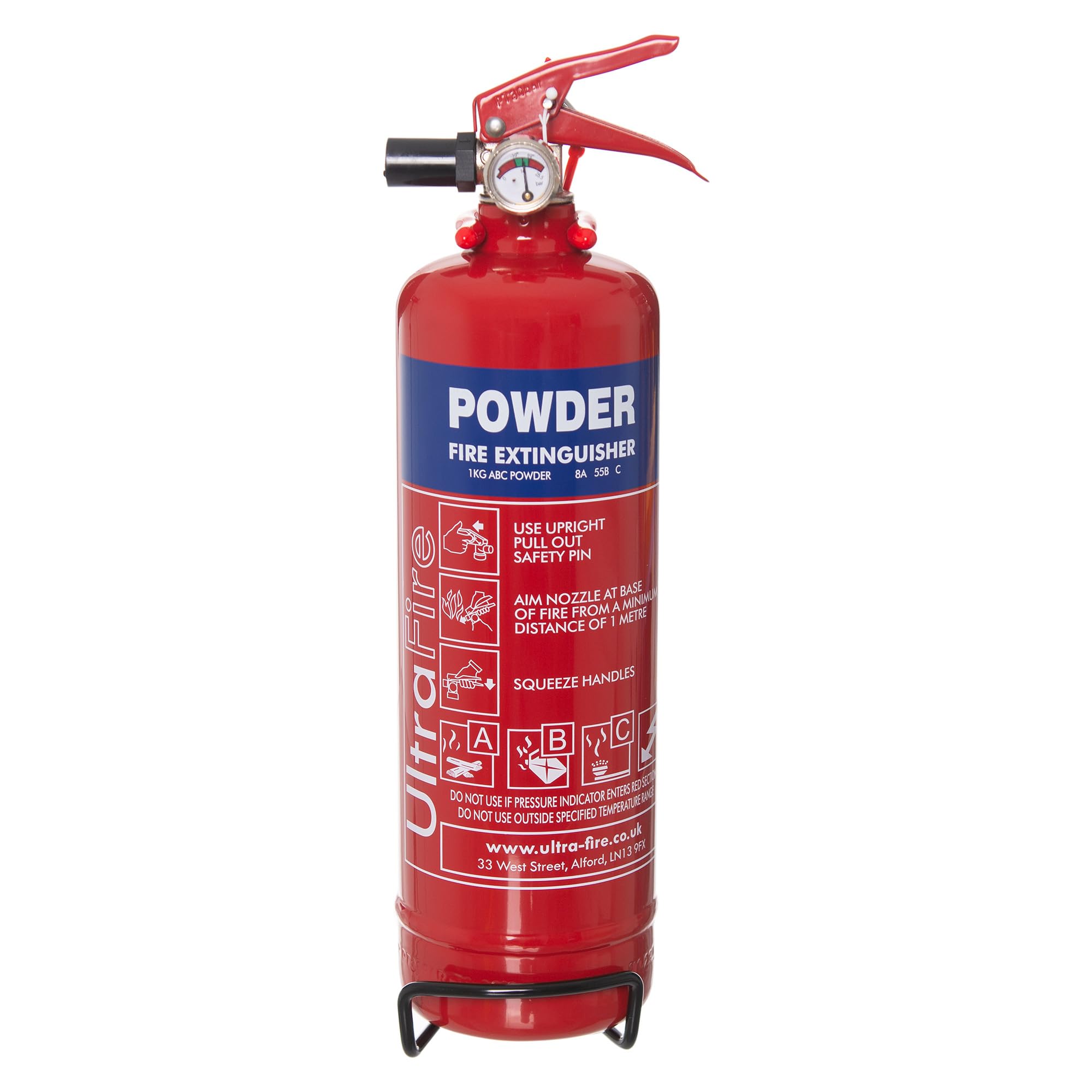 UltraFire 1kg Powder Fire Extinguisher - Car, Taxi, Caravan, Camping, Boat - Kitemarked EN3