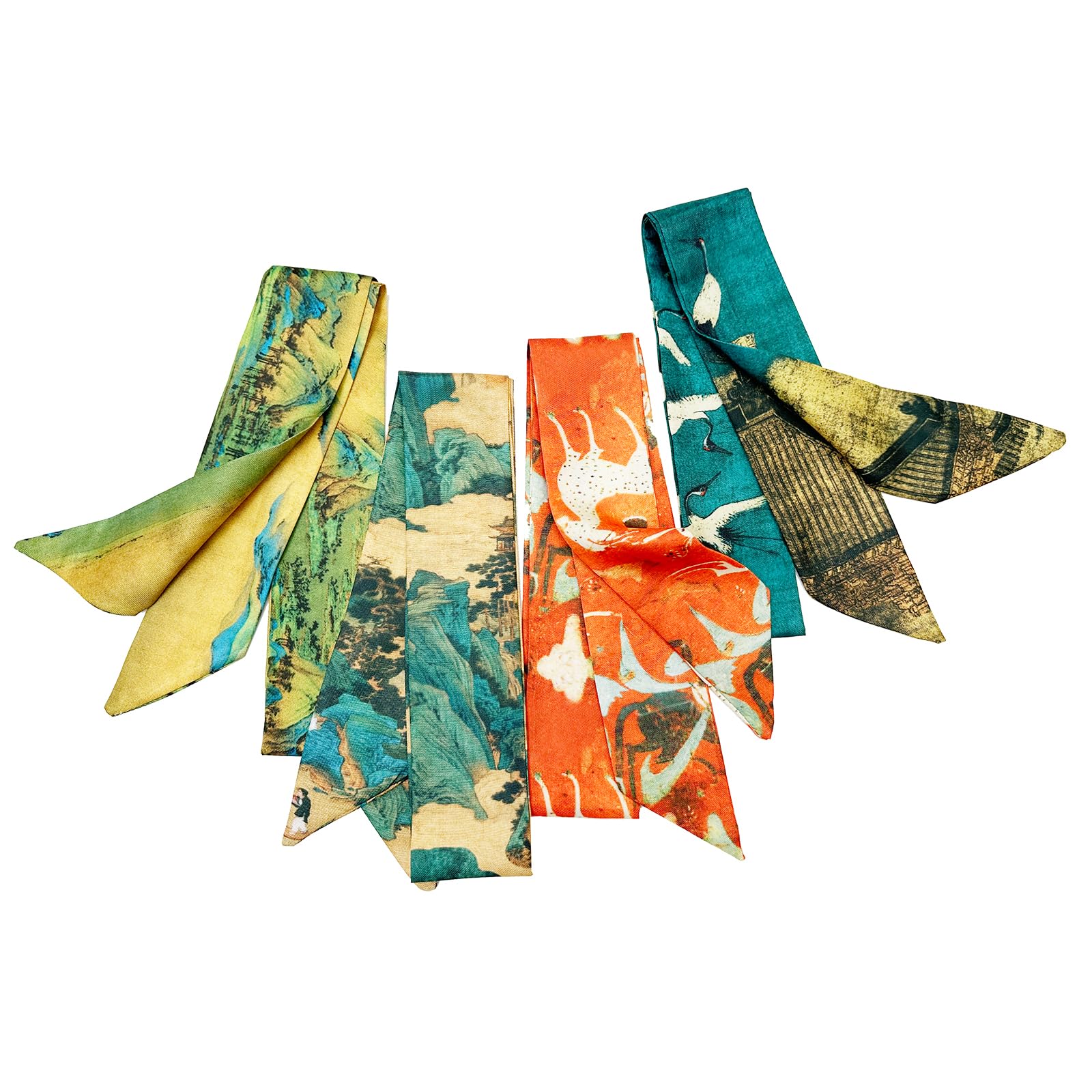 SansHeBe 4pcs Purse Scarf For Handbags Silk Head Scarf For Hair Fashion Skinny Scarf For Women Long Neckerchief, Red-totem, Medium