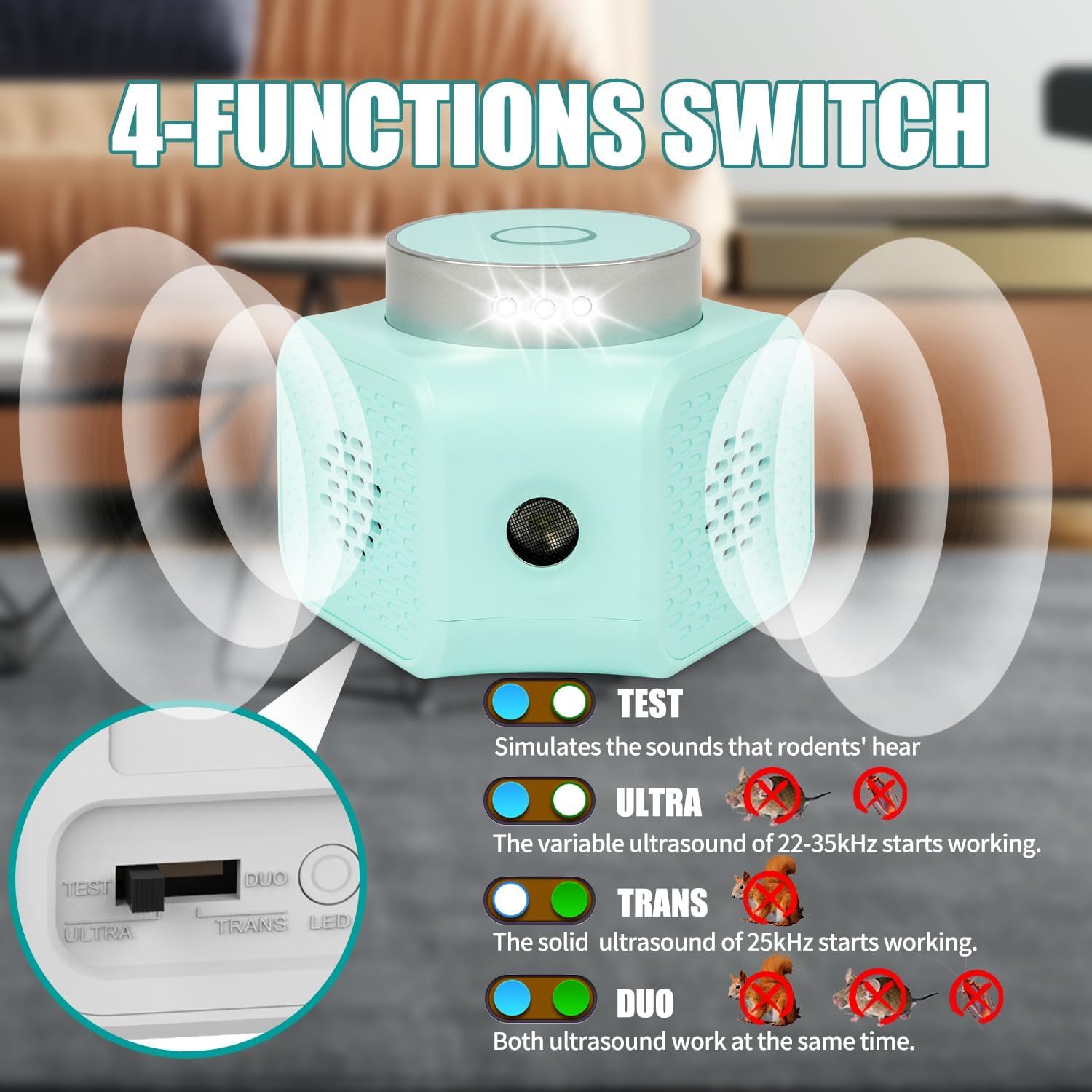 Rodent Repellent Ultrasonic Plug in - Squirrel Deterrent, Mouse Deterrents, Rodent Repellent Indoor - Squirrel Repellent for Attic Garage RV - Rat Repellent Ultrasonic - UR02 Light Blue - Image 4