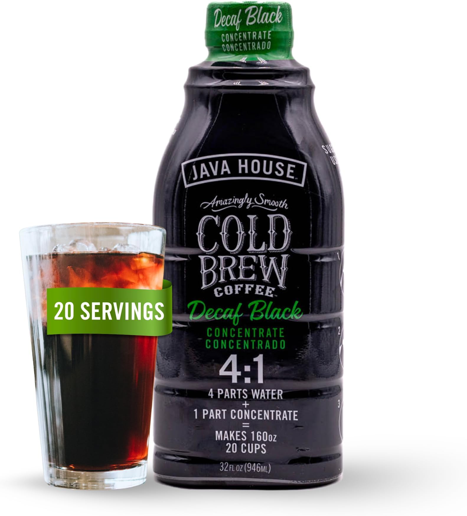 Cold Brew Coffee, Decaf Colombian 4:1 Liquid Concentrate, 32 Ounce Bottle