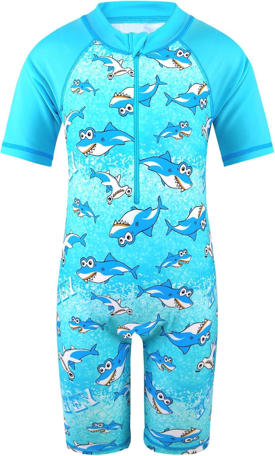 TFJH E One-Piece Boys Short Sleeve Swimsuits Rash Guard Suits Swimwear 50+ UV Sun Protective Zip