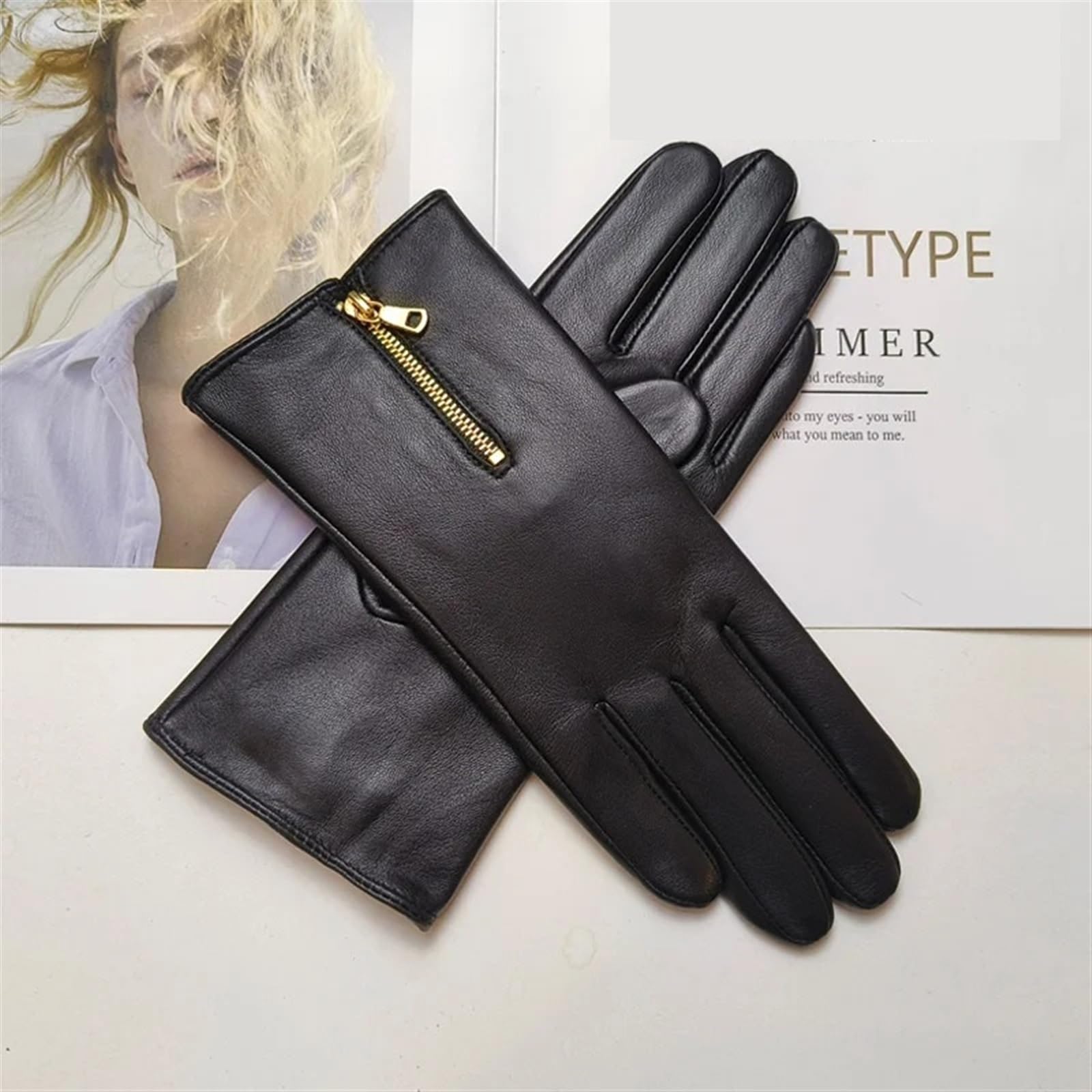 Guantes y manoplas Guantes de mujer con pantalla táctil cuero cremallera, cálidos guantes conducción for exteriores for otoño e invierno