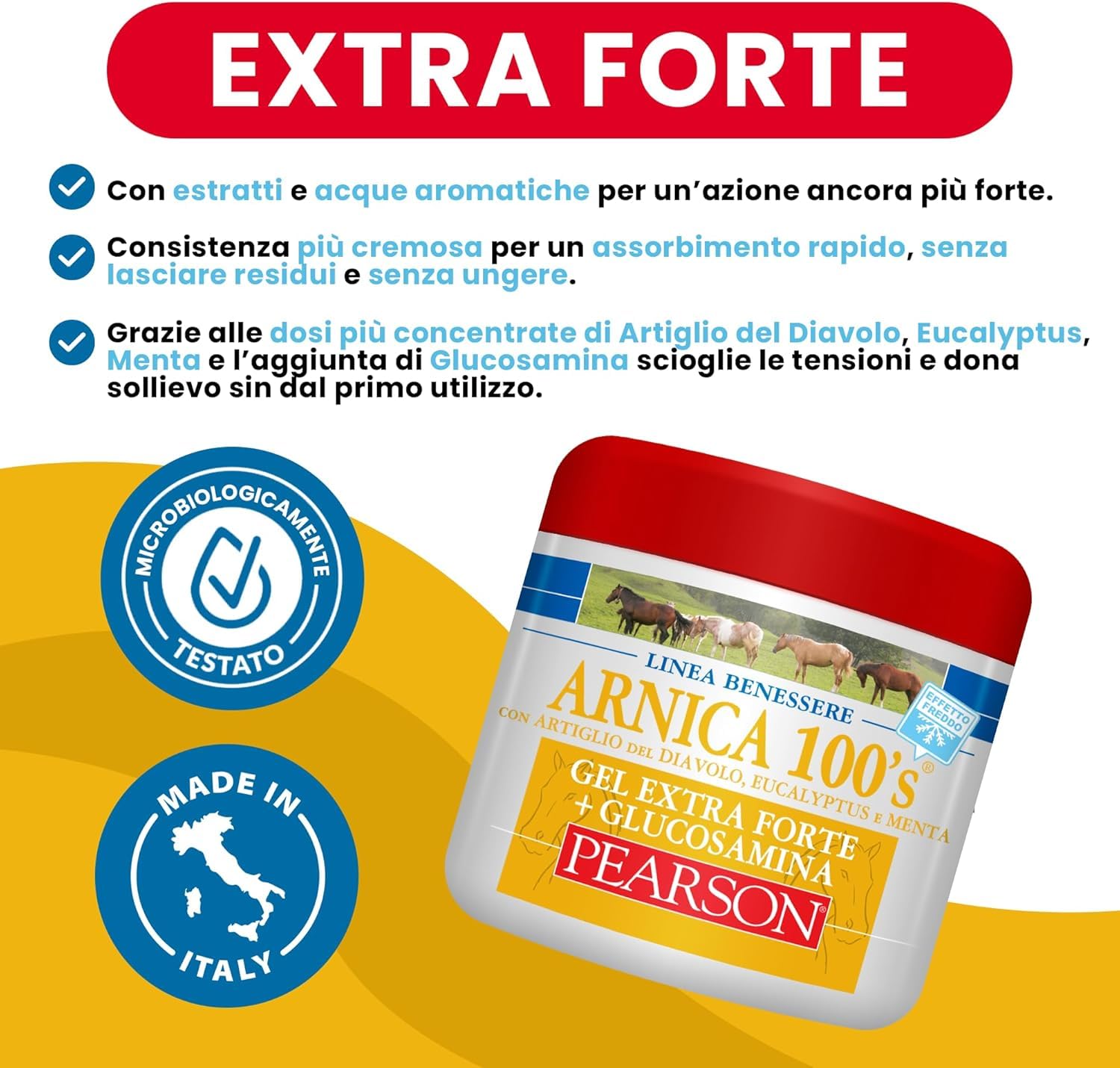 ARNICA 100'S - Arnica per Cavalli, Gel Extraforte Raffreddante Pearson. Crema Arnica Gel Forte con Artiglio del Diavolo e Mentolo. Pomata Defaticante e Rilassante (Arnica + GLUCOSAMMINA, 500 ML)