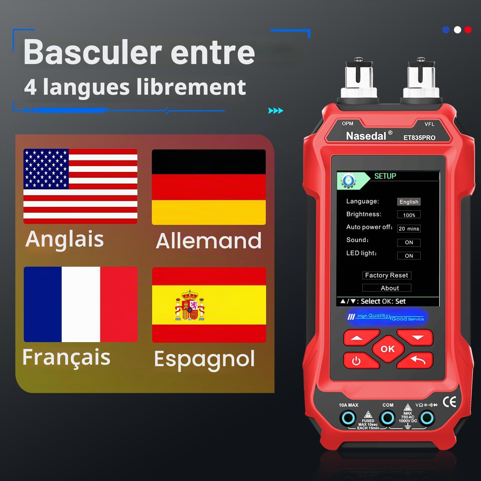 Testeur de Câble Réseau Compteur de Puissance Optique Multimètre VFL 4 EN 1, Traqueur de fil RJ45 CAT5 CAT6 CAT7 CAT8 Test UTP STP QC Longueur du Câble Scan Mapping Port Flashng Testeur POE