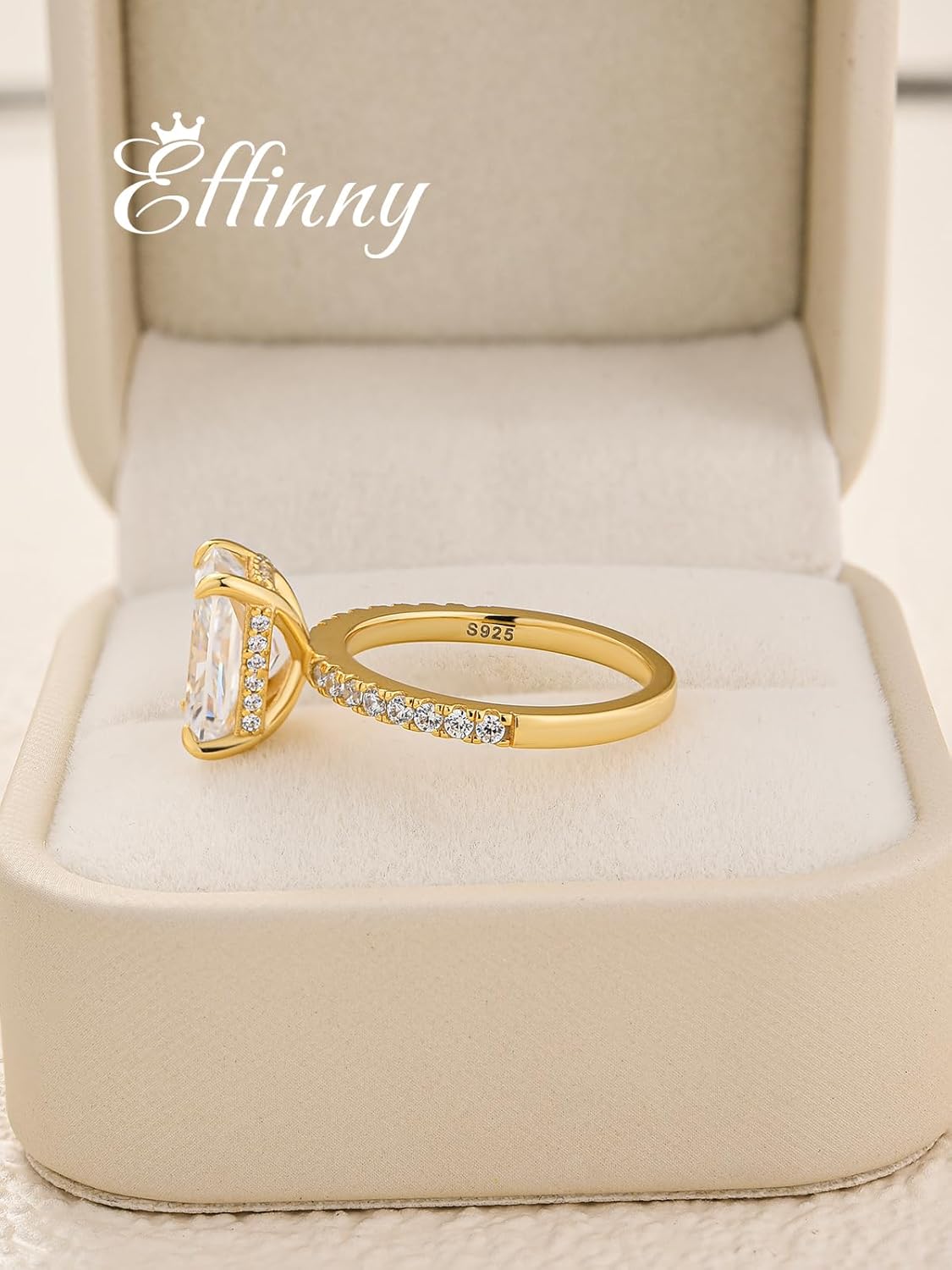 3.5/4.0/7.0 Carat 14K Yellow Gold Plated Elongated Radiant Cut Engagement Ring for Women,925 Sterling Silver Promise Wedding Ring - Image 6