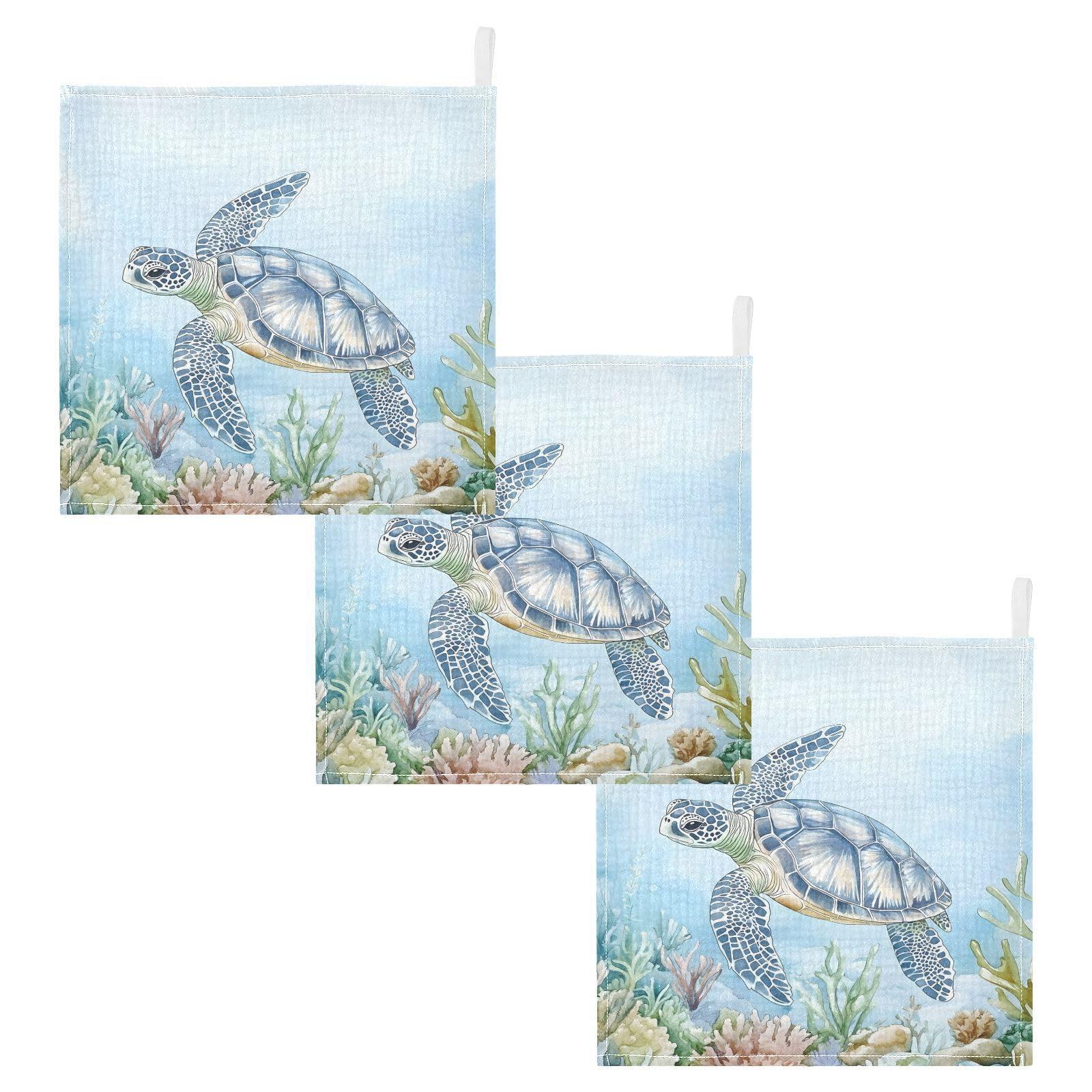 YETTASBIN Sea Turtle Muslin Baby Hand Washcloths Soft Cotton Bath Face Towel 4 Layers Extra Absorbent Feeding Burp