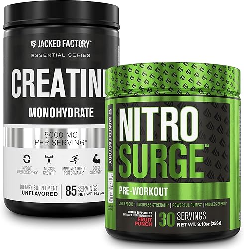 Jacked Factory Nitrosurge - Preentrenamiento en ponche de frutas y monohidrato de creatina para hombres y mujeres