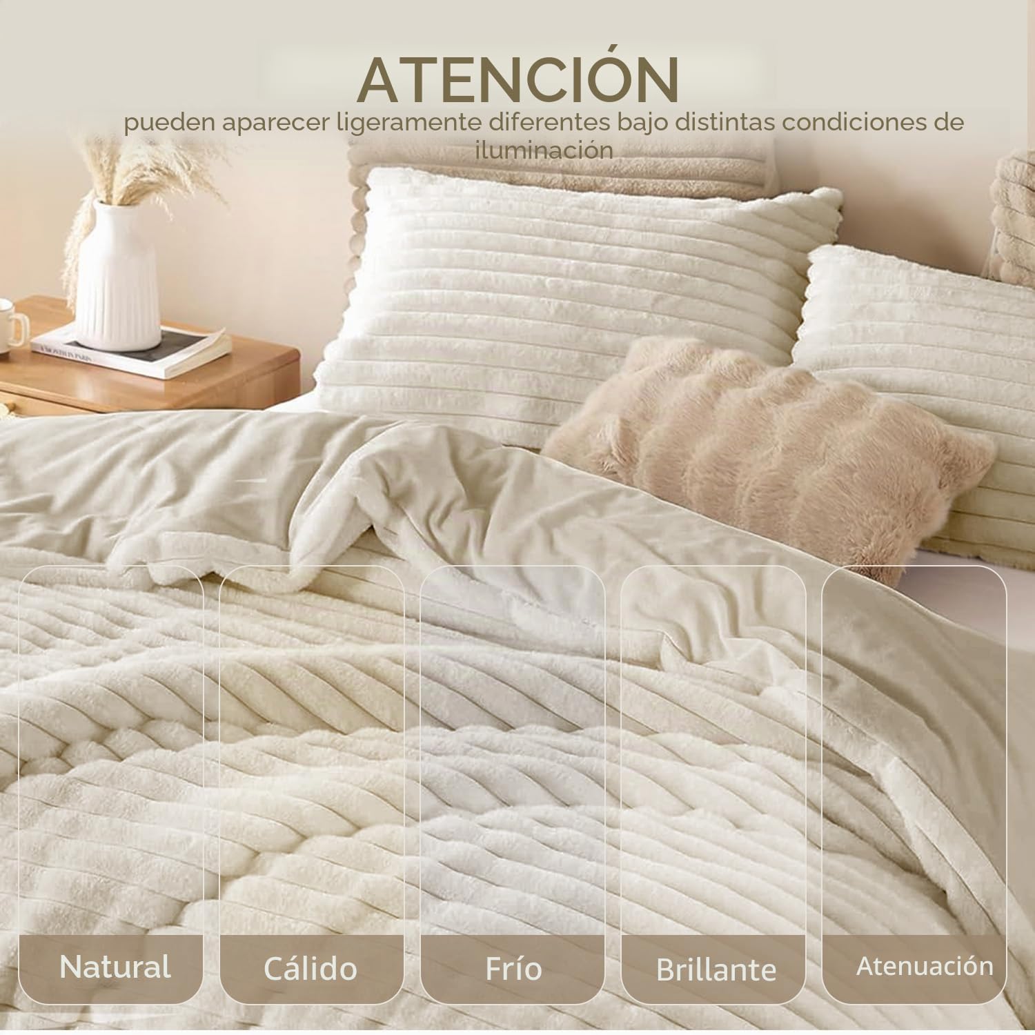 Lanqinglv Ropa de cama mullida de 200 x 200 cm, diseño de rayas, color beige, de felpa piel sintética franela, ropa de cama de invierno, cálida y acogedora, tacto de cachemira, funda nórdica con