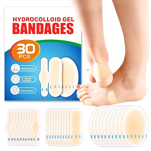 30pcs Hydrocolloid Blister Bandages - Waterproof Blister Bandages for Feet, Heels & Toes - Heel Blister Prevention & Recovery, Blister Pads - Variety - One Size