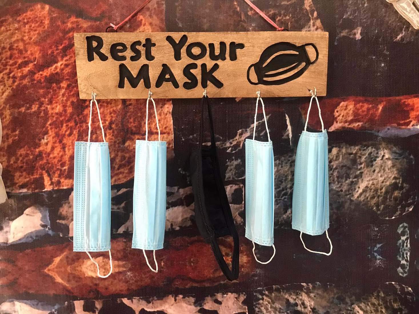 Treewud Wooden Face Mask Wall Hanger, Wood Sign, Entryway Organizer