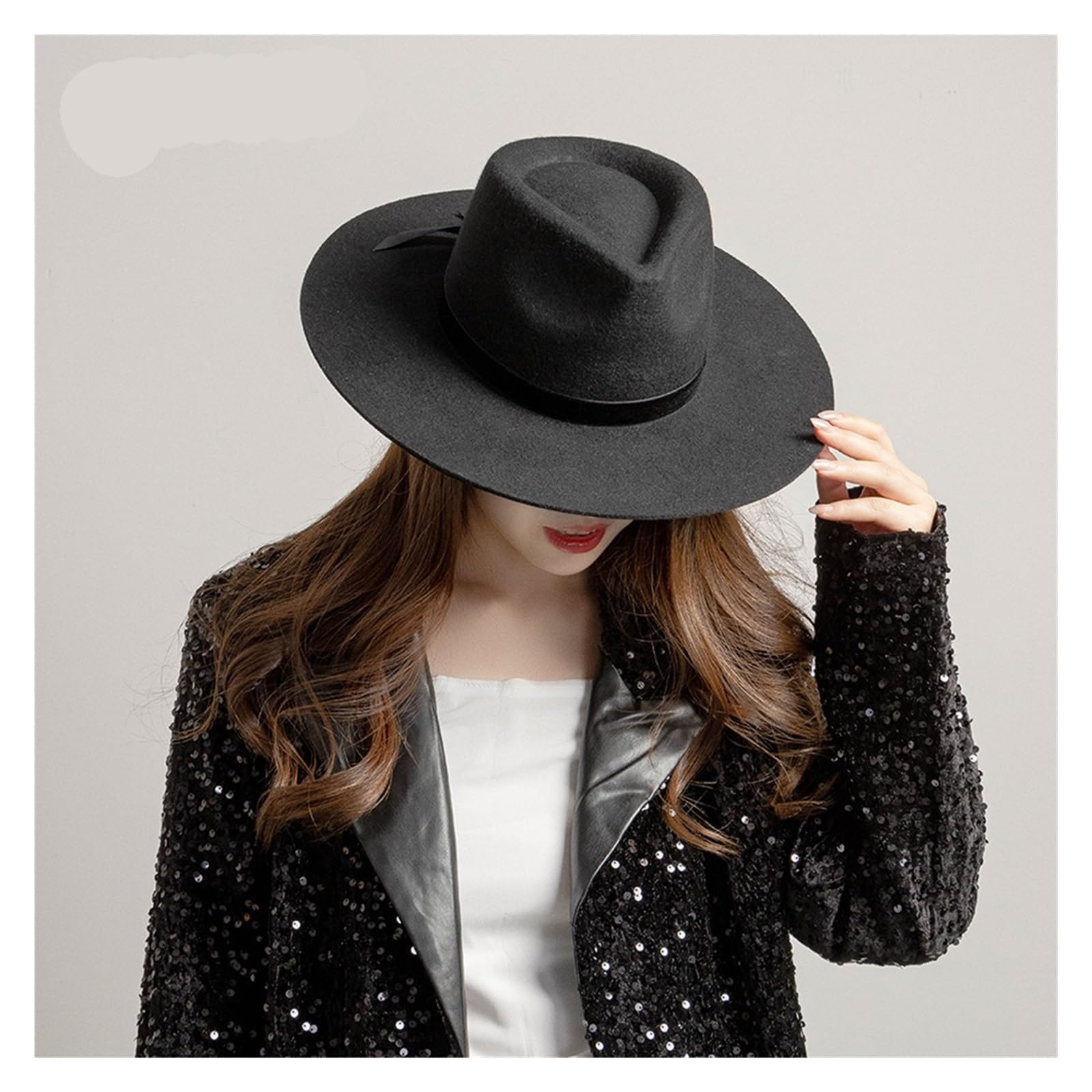 Sombrero Fedora Hombre Sombrero Fedora de Lana Elegante for otoño e Invierno, Sombrero de Fieltro de Jazz con Corona y Lazo de Cinta de Terciopelo