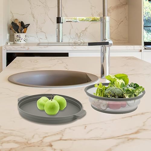 Miniatura 7 de Juego de 2 fundas para salpicaduras de microondas para alimentos con alfombrilla base, tapa plegable de silicona ventilada, protector de