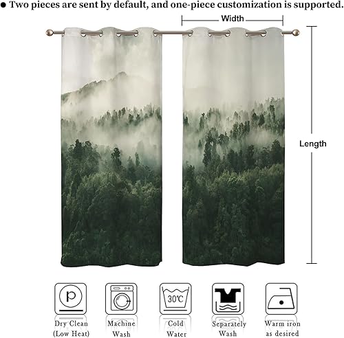 Miniatura 9 de Renaiss Cortinas Opacas de Bosque Brumoso, Cortinas con Aislamiento Térmico de Bosque Místico de Montaña Brumosa para Dormitorio con Ojales