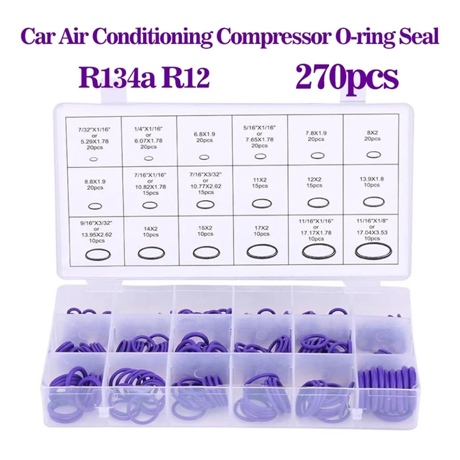 Juego de Juntas tóricas, Kit de Sellado de Goma R134a R12 for Aire Acondicionado automotriz, Herramienta de reparación de Sistema A/C(Red 260pcs)