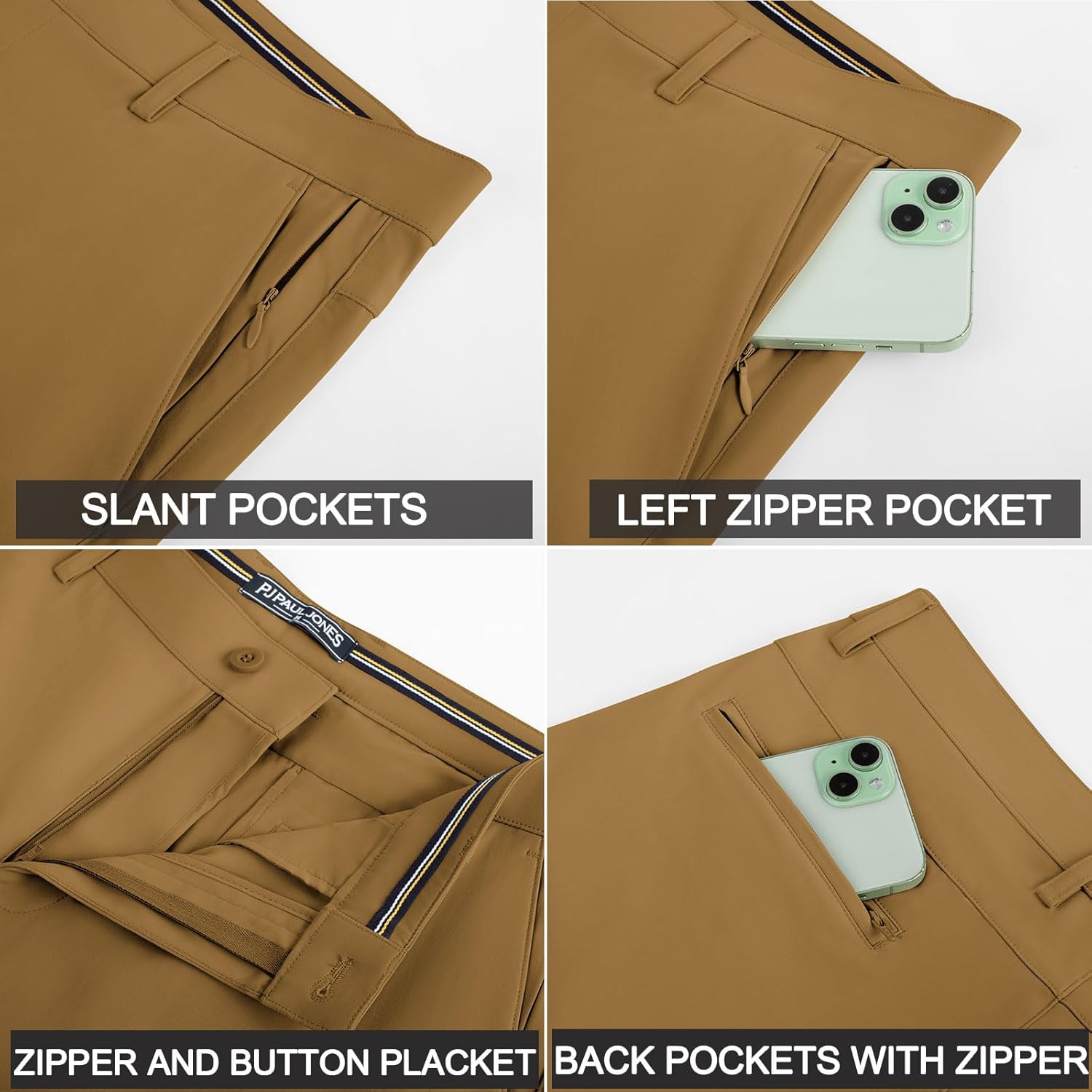 PJ PAUL JONES Mens Golf Pants Stretch Work Dress Pant Casual Classic Fit Lightweight Slacks Trousers with 5 Pockets - Image 6