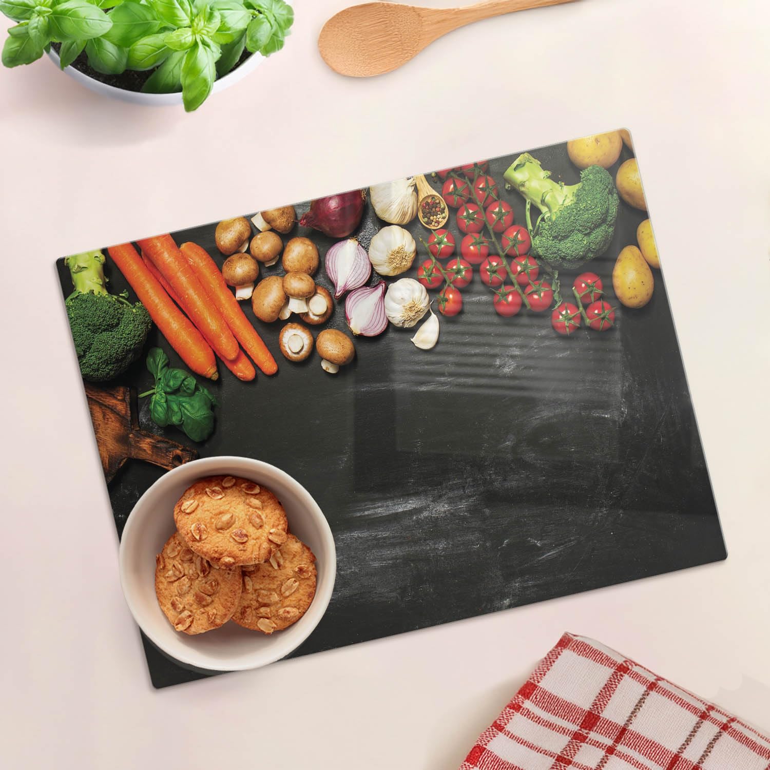 Accessorio da cucina: Coperchio in vetro e tagliere 40x30 cm Verdure