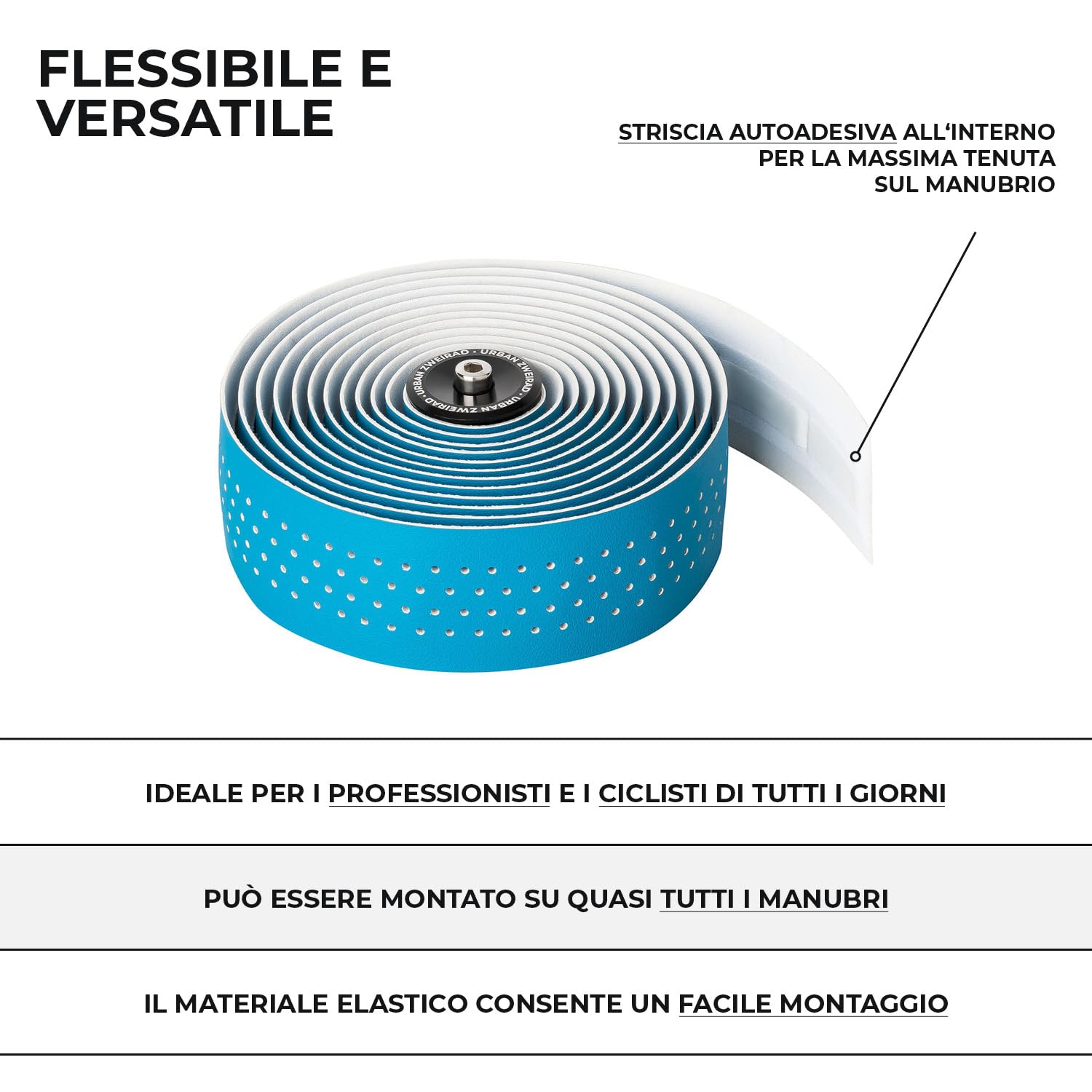 URBAN ZWEIRAD - Nastro per manubrio bicicletta da corsa Extra Dry, blu, nastro autoadesivo con terminali per manubrio, nastro per manubrio bici da corsa, bici da gravel