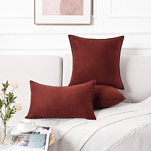 Miniatura 6 de Zealax Paquete de 2 fundas de almohada de color óxido, almohadas decorativas suaves para sofá y cama, 18 x 18 pulgadas, fundas de almohada otoñales