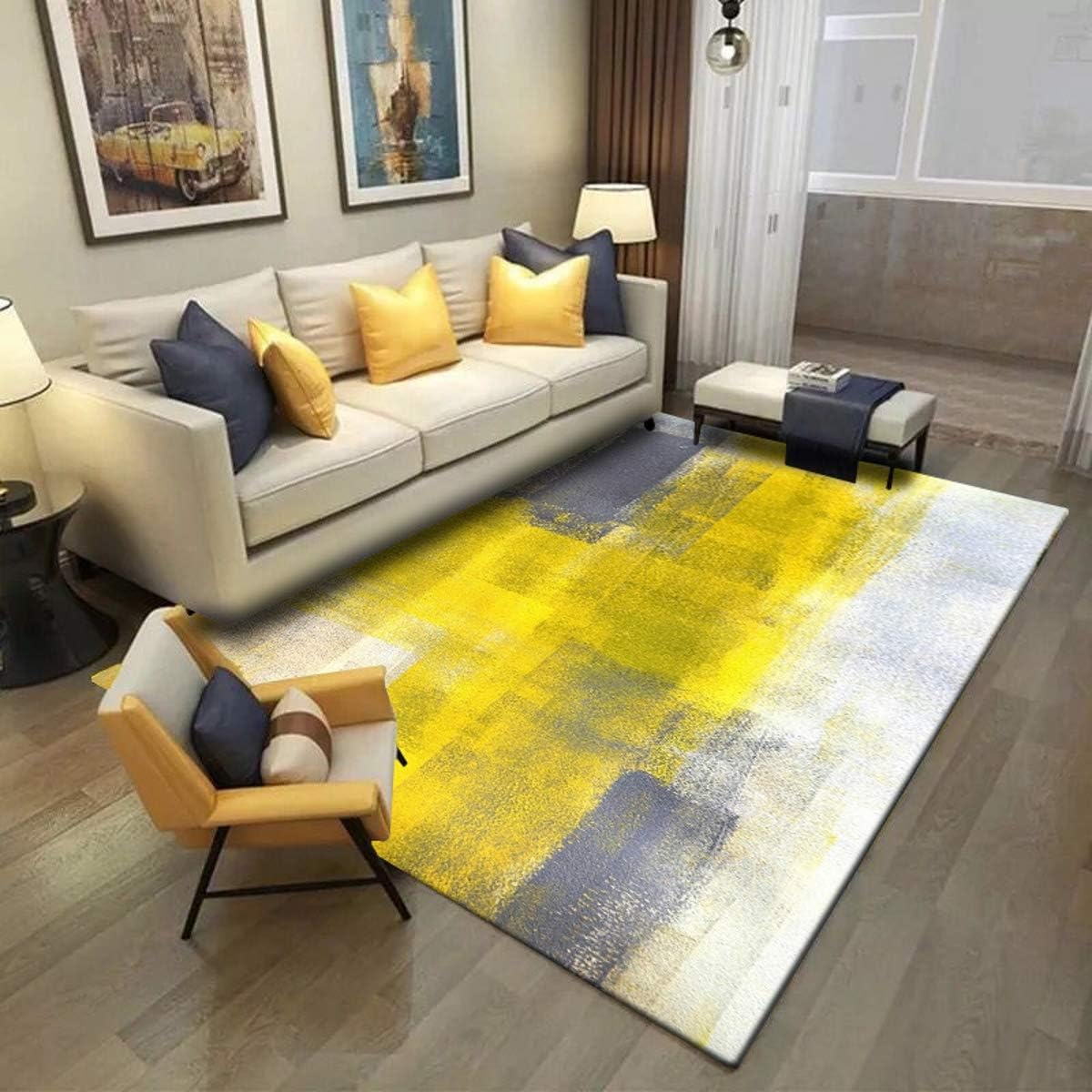 Doramei Yellow Gray Rugs Contemporary Modern Abstract Area