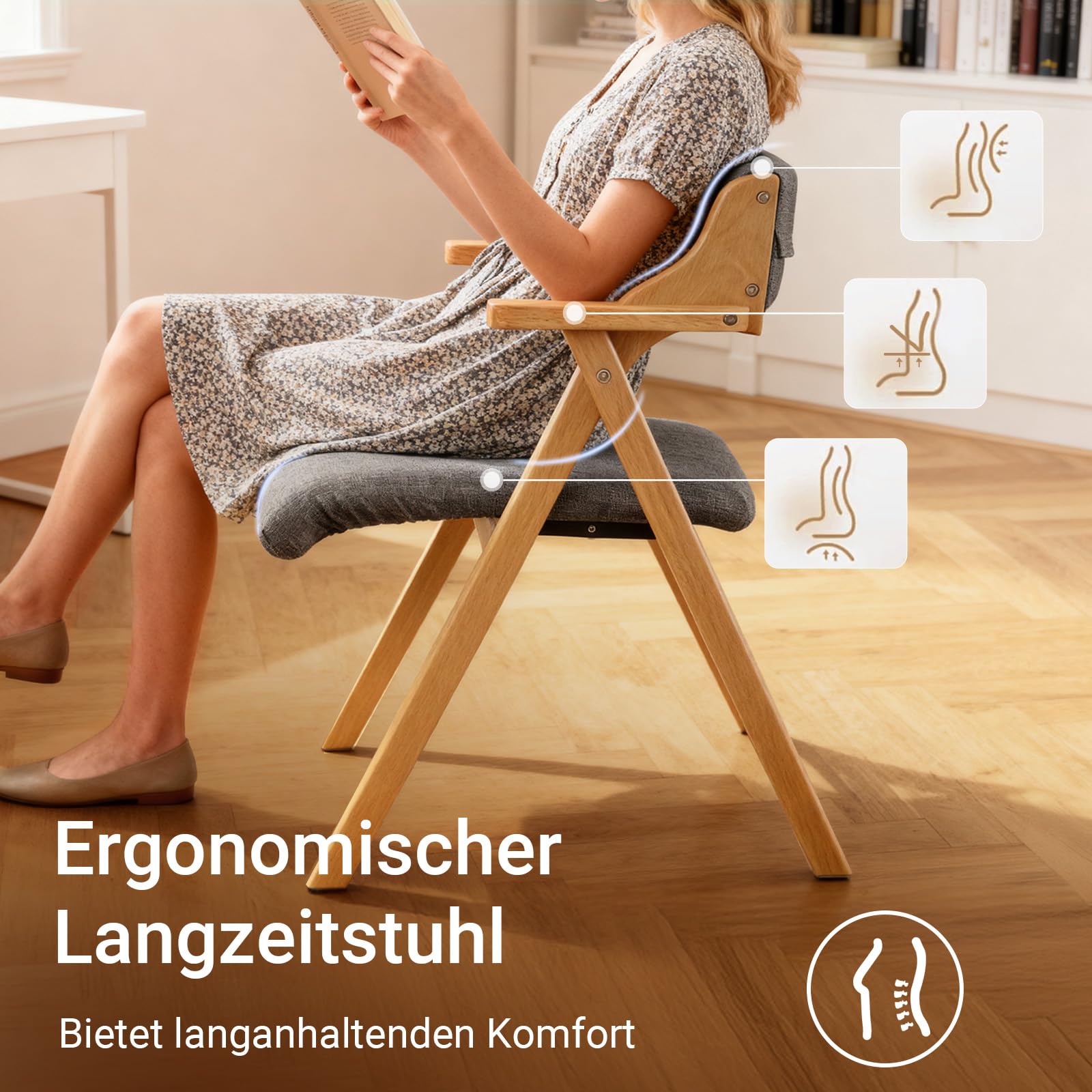 SoBuy Klappstuhl Holz mit Sitz- & Rückenpolster, montiert, 61,5x56x77,6cm | Ess- und Küchenstuhl klappbar, ergonomisch & platzsparend, 150 kg Tragkraft, für Gäste & Esszimmer & Büro & Balkon, FST98-HG