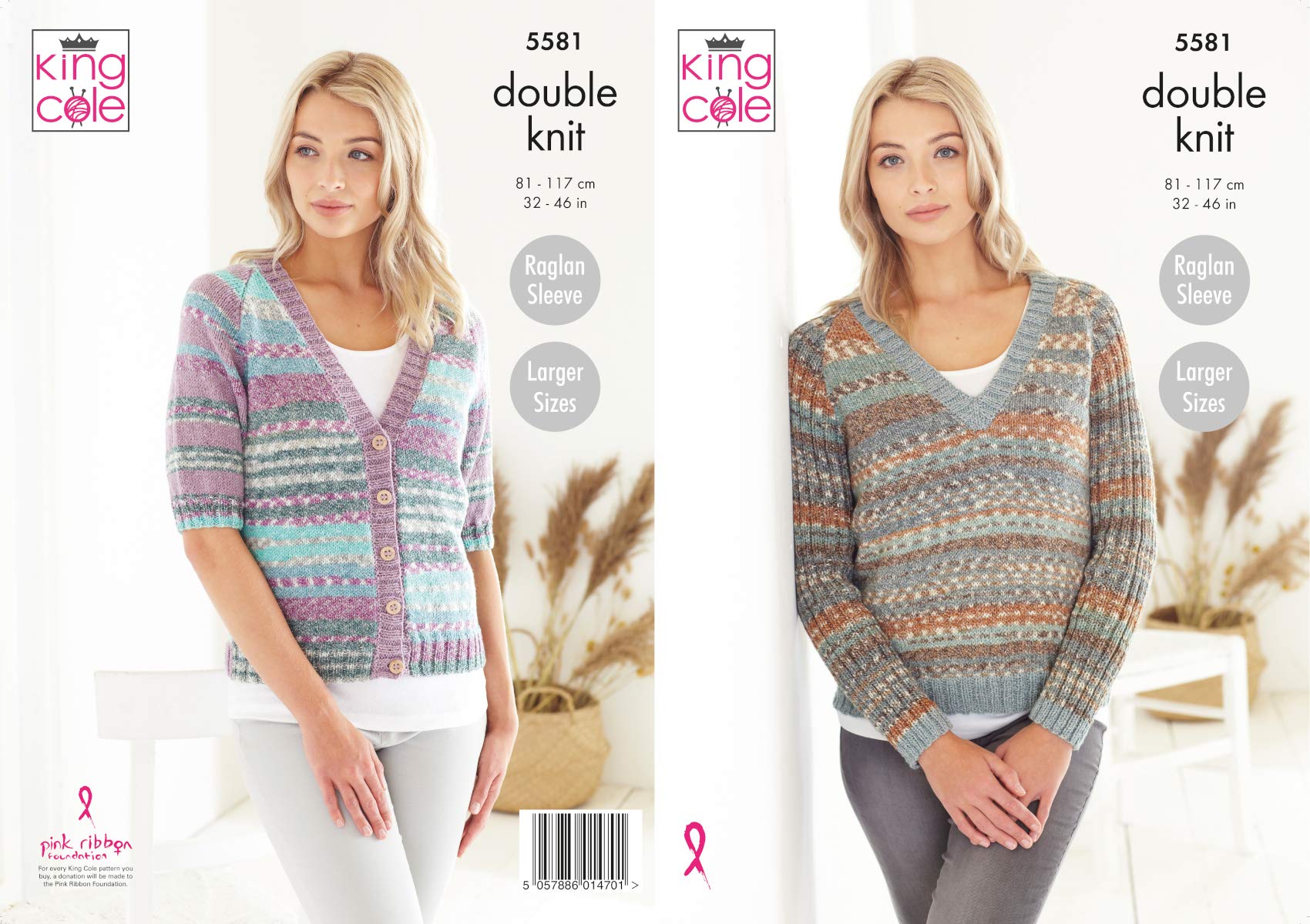 Knitting Pattern Womens Raglan Sleeve Cardigan Jumper King Cole Double Knit 5581