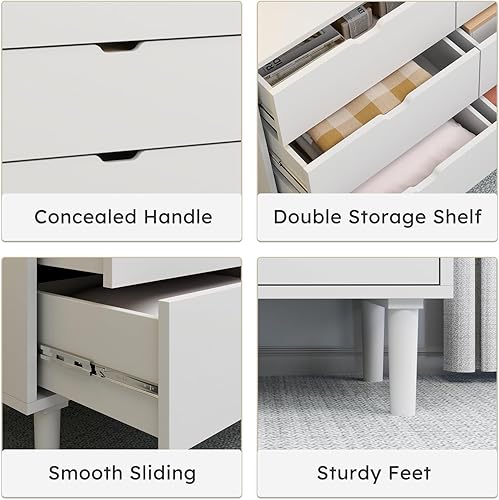 Miniatura 6 de Bonzy Home Cómoda moderna de 6 cajones con estación de carga, cómoda de madera con luz LED para armario, pasillo, sala de estar, entrada, color
