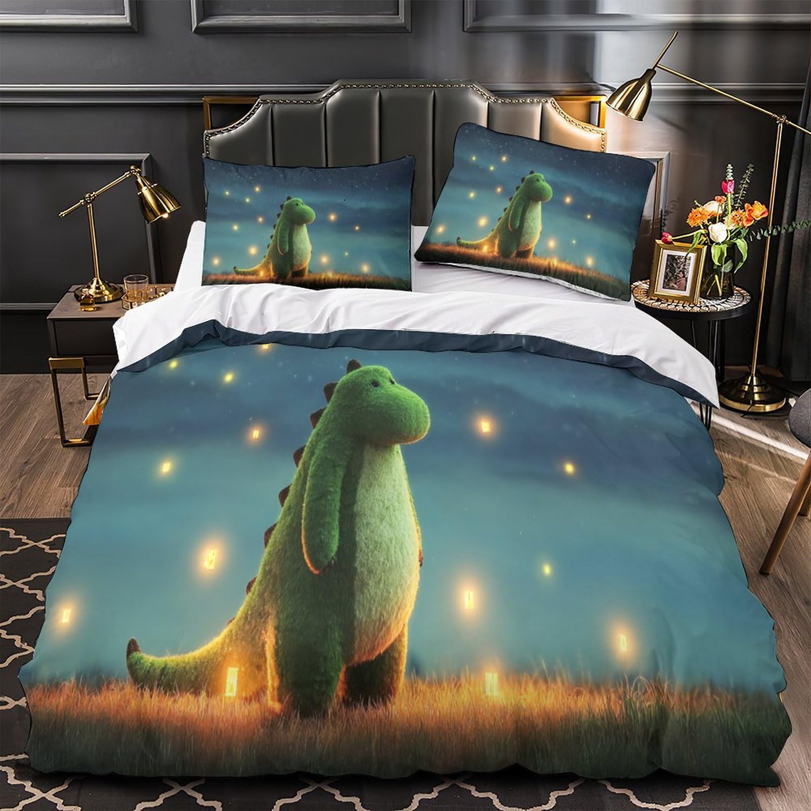 Housse de couette dinosaure hypoallergique en microfibre douce pour la peau sensible des garçons