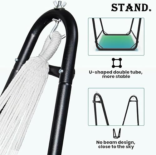 Miniatura 3 de Silla hamaca con soporte, silla colgante resistente con soporte, para interiores y exteriores, soporte resistente para silla oscilante, carga máxima
