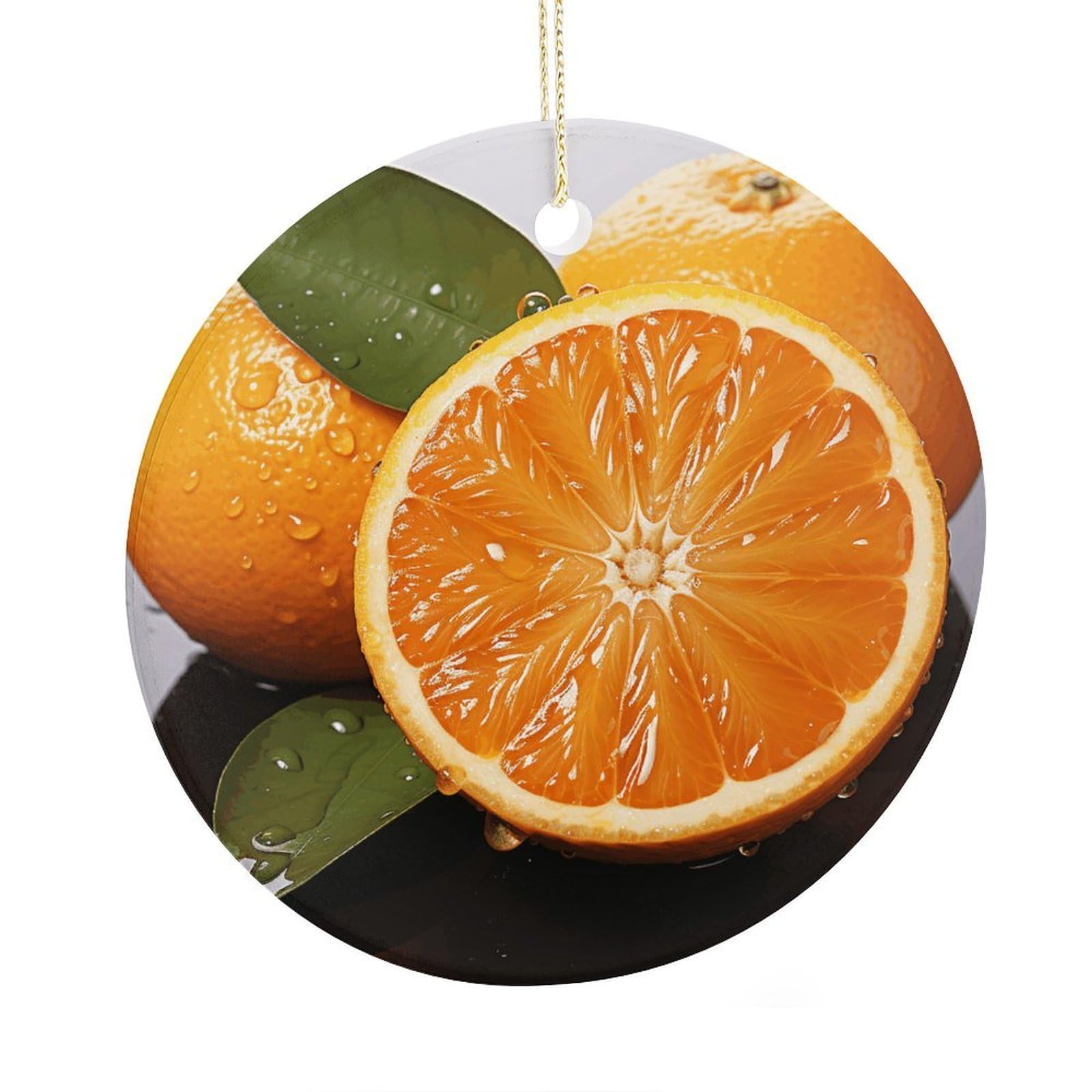 Fekiloot Style Orange Christmas Ornaments 2.9 Inch Round Ceramic Ornament Keepsake Thank You Gifts For Office, Room, Home - Holiday Present Ideas