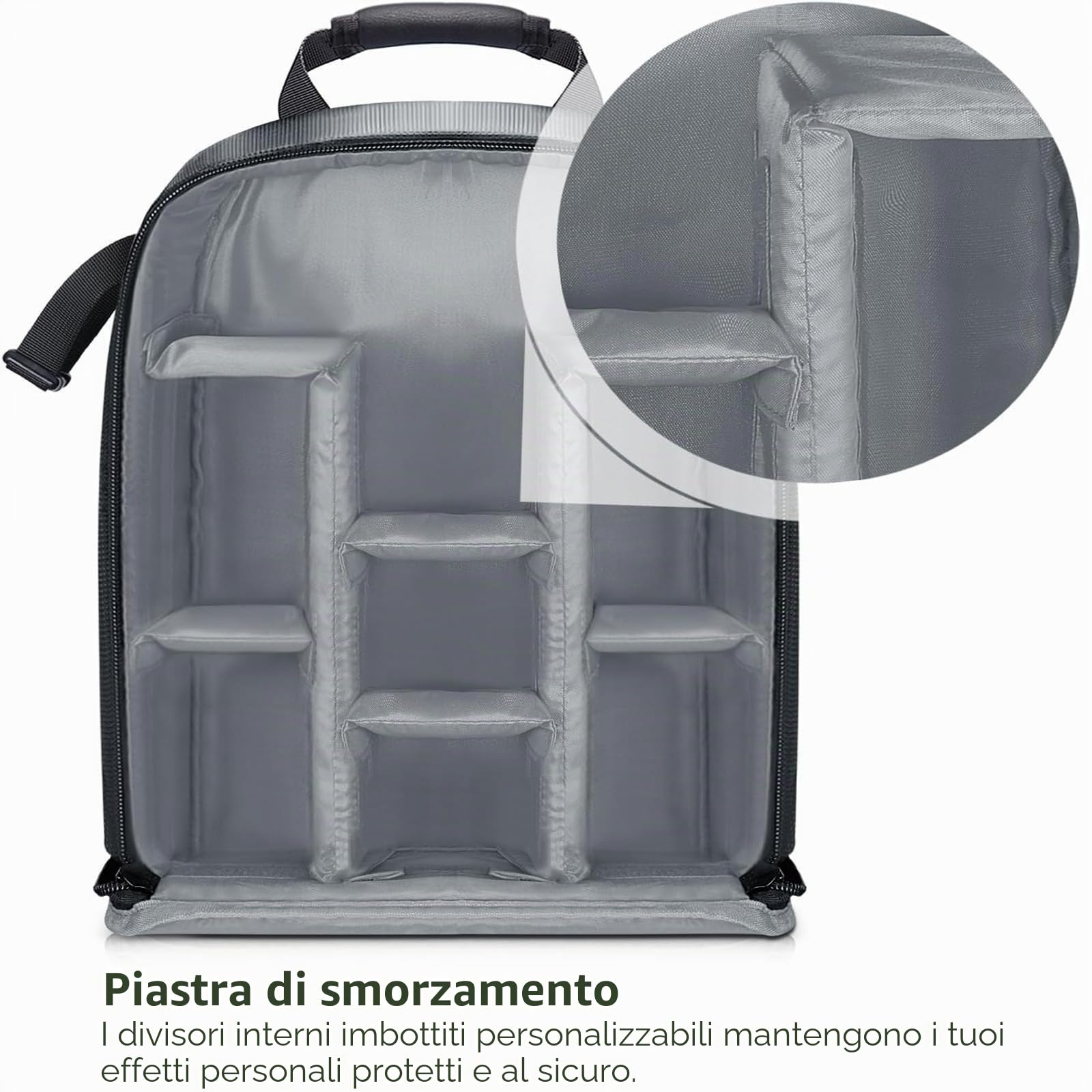 Neewer, Zaino imbottito flessibile per fotocamera, antiurto, con scomparti, per fotocamere SLR, reflex, mirrorless e relativi obiettivi, flash, telecomando per scatto a distanza (grigio all’Interno)