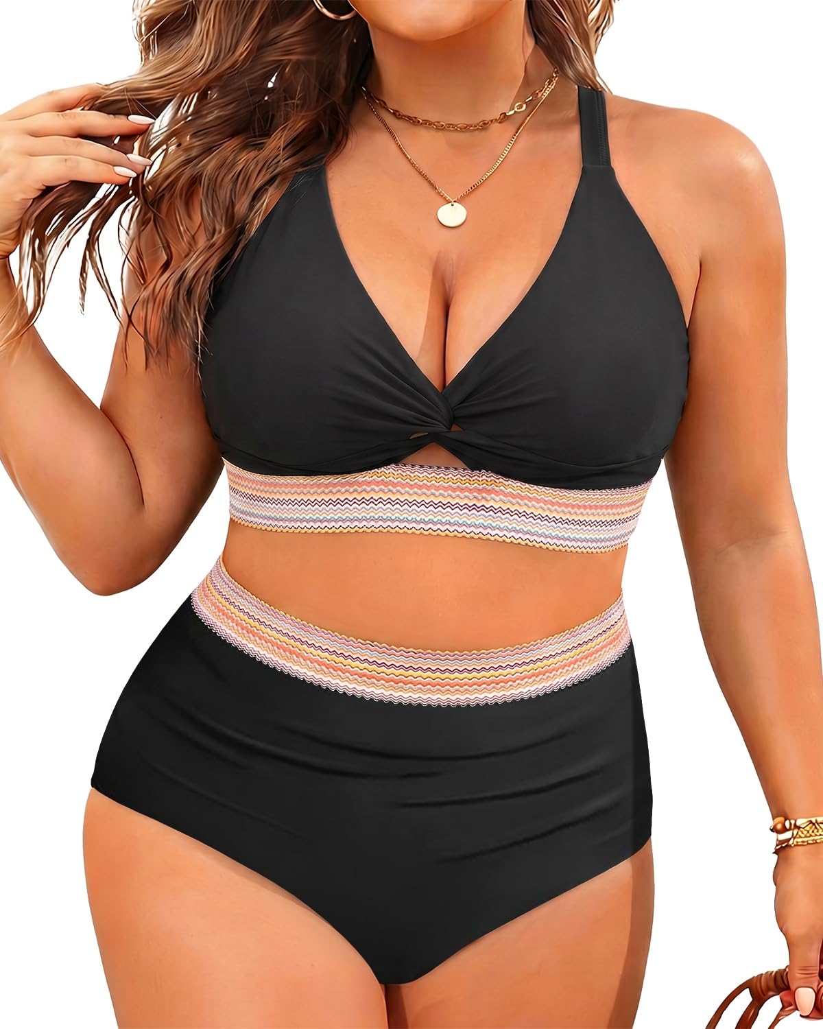 Plus Size Two Piece Swimsuits - High Waisted Bikini for Women Tummy Control Bathing Suits Knot Twist Swimwear 2025-image-28