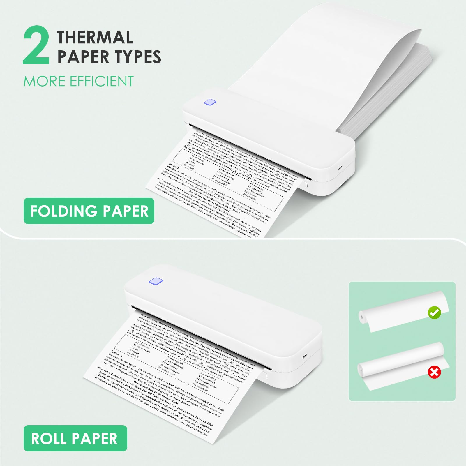 Imprimante Portable Bluetooth Thermique A4 210x297mm Compatible Android iOS Blanc