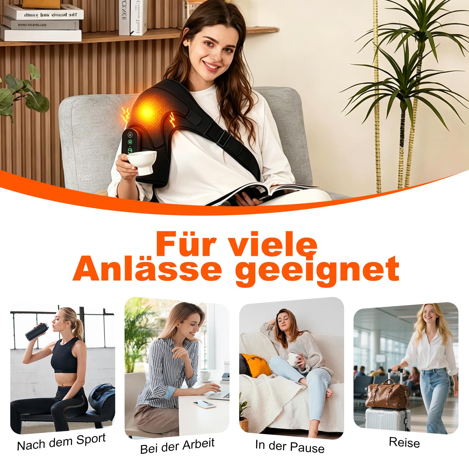 3-in-1 Schultermassager und Schulterheizungspolster mit Massage mit 5 Heizungsstufen und 5 Vibrationsmodi, 5000mAh-Batterie für langlebige Leistung und verstellbarem Design