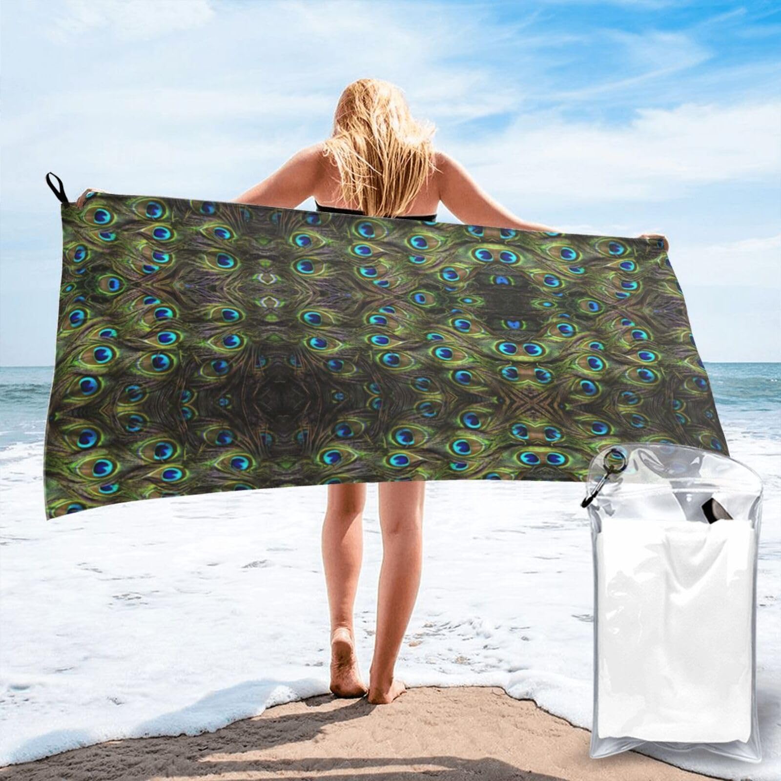 DIEzig Fresh Peacock Print Beach Towel Fast Dry Thin For Holiday Vacation Cruise Gym Swimmers