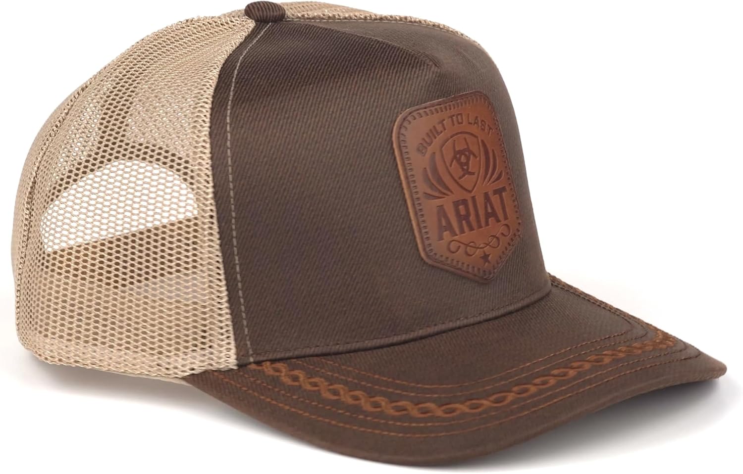 ARIAT Men's Faux Leather Embossed Patch Cap Brown