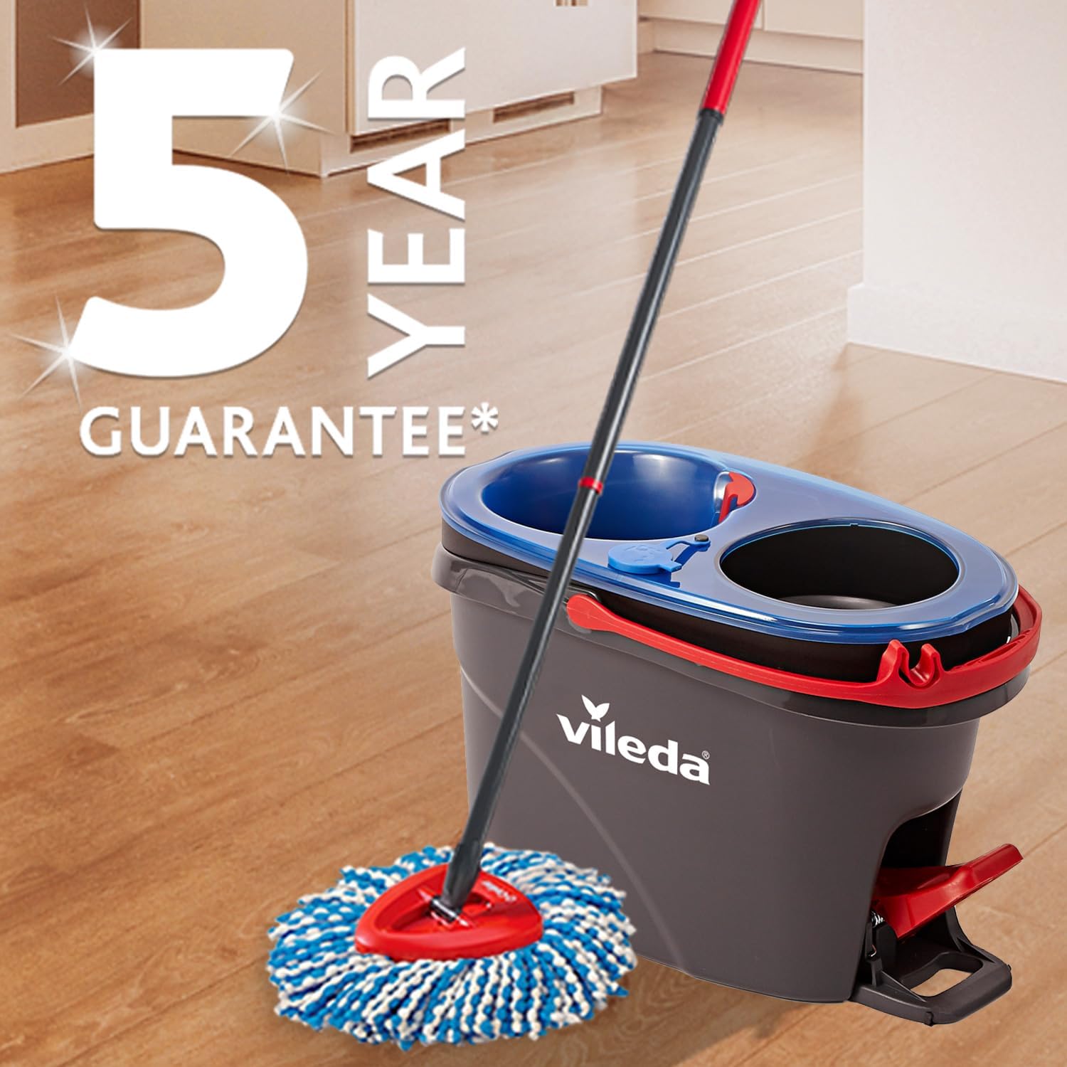 Vileda H2PrO Spin Mop System - Separates Clean and Dirty Water - Effortless Wringing - Microfibre Cleaning - Easy Assembly - Ergonomic Design