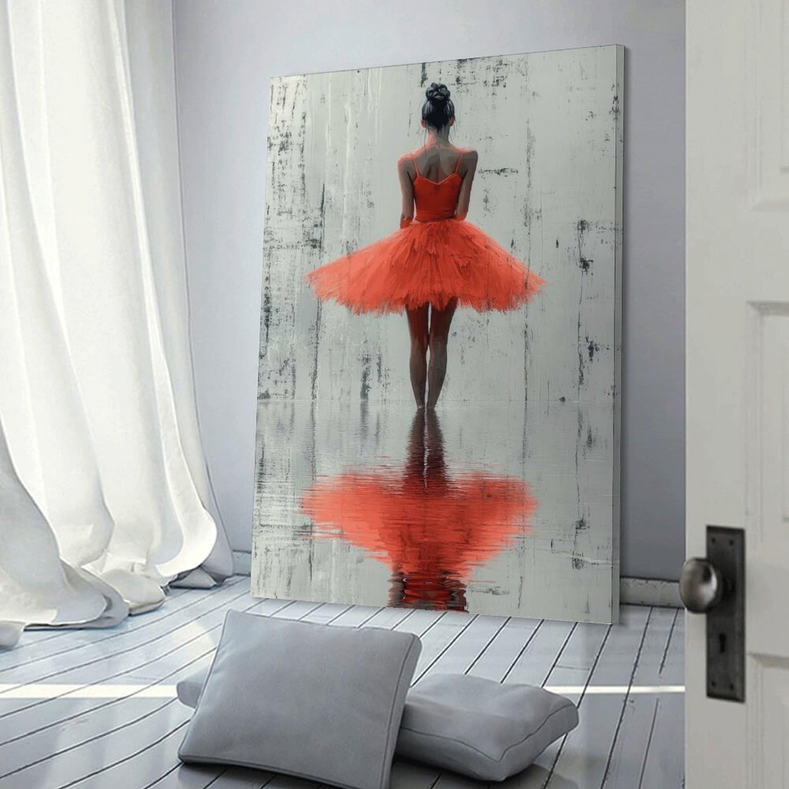 Junmoney Frame-Style-4 Ballet Dancer In Red Home Decor Wall Art 12X18inch(30X45cm), For Lounge, Study, Hallway Or Flat Walls, Stylish Home Artwork For Focal Walls
