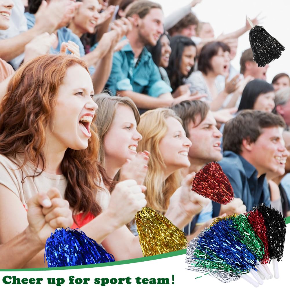 Lovecheer 24 szt. czarno-czerwone pompony cheerleaderki metaliczne pompony z uchwytem duch zespołu doping na imprezę taniec sport dziewczyny dzieci dorosłych