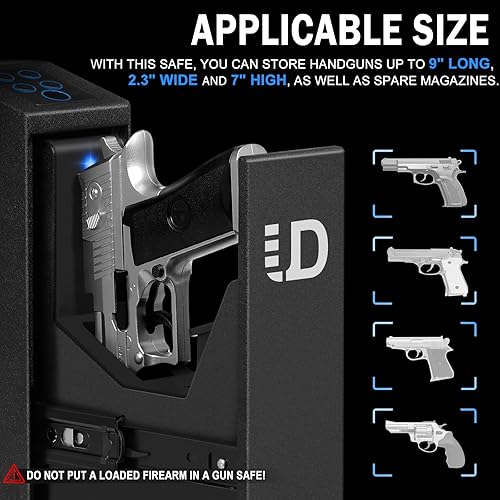 Miniatura 4 de Urban Deco Caja fuerte biométrica para pistola deslizante, caja fuerte para pistola de acceso rápido para mesita de noche, puerta corredera