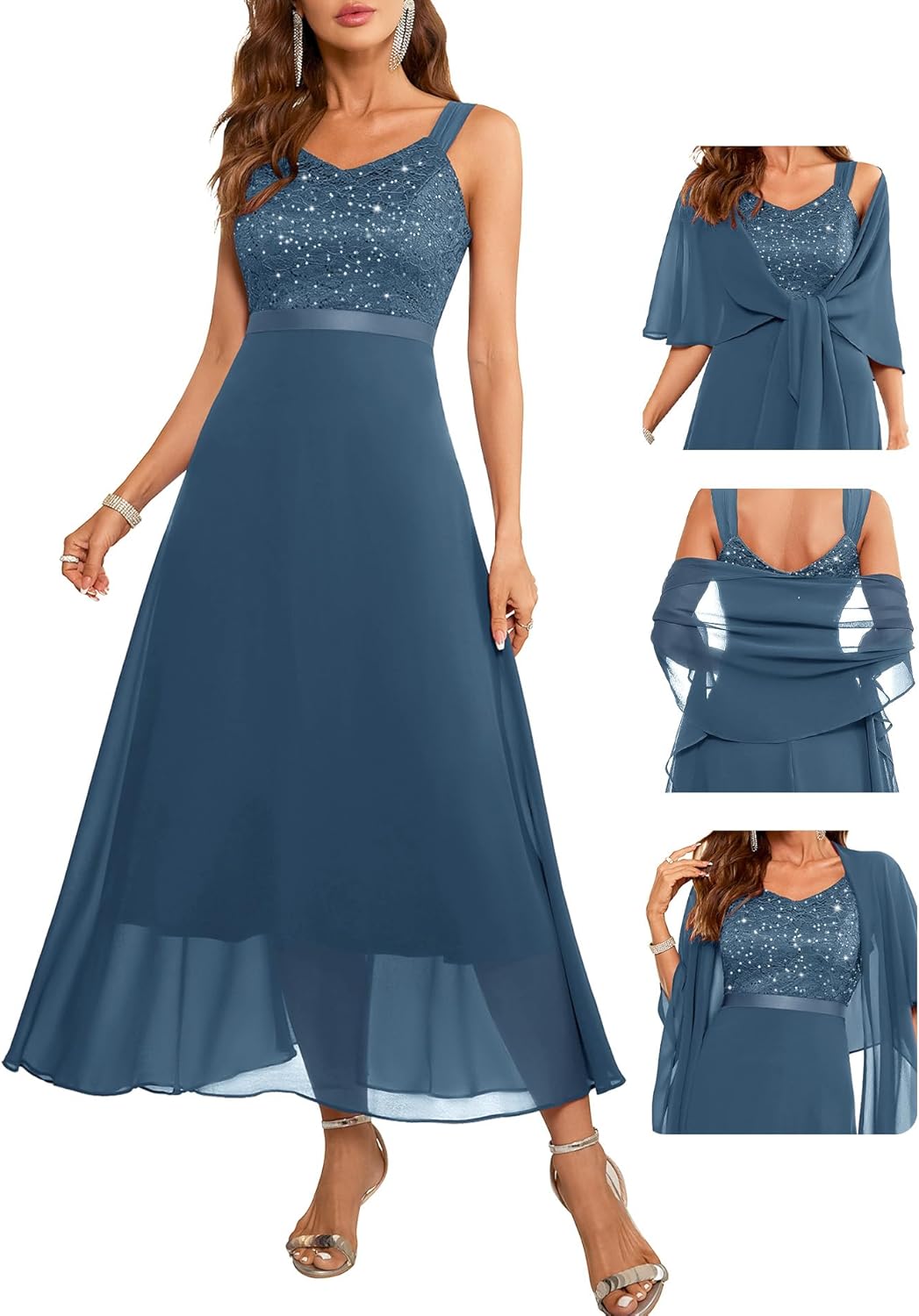 BeryLove Formal Wedding Guest Sequin Mother of The Bride Dress Evening Dresses