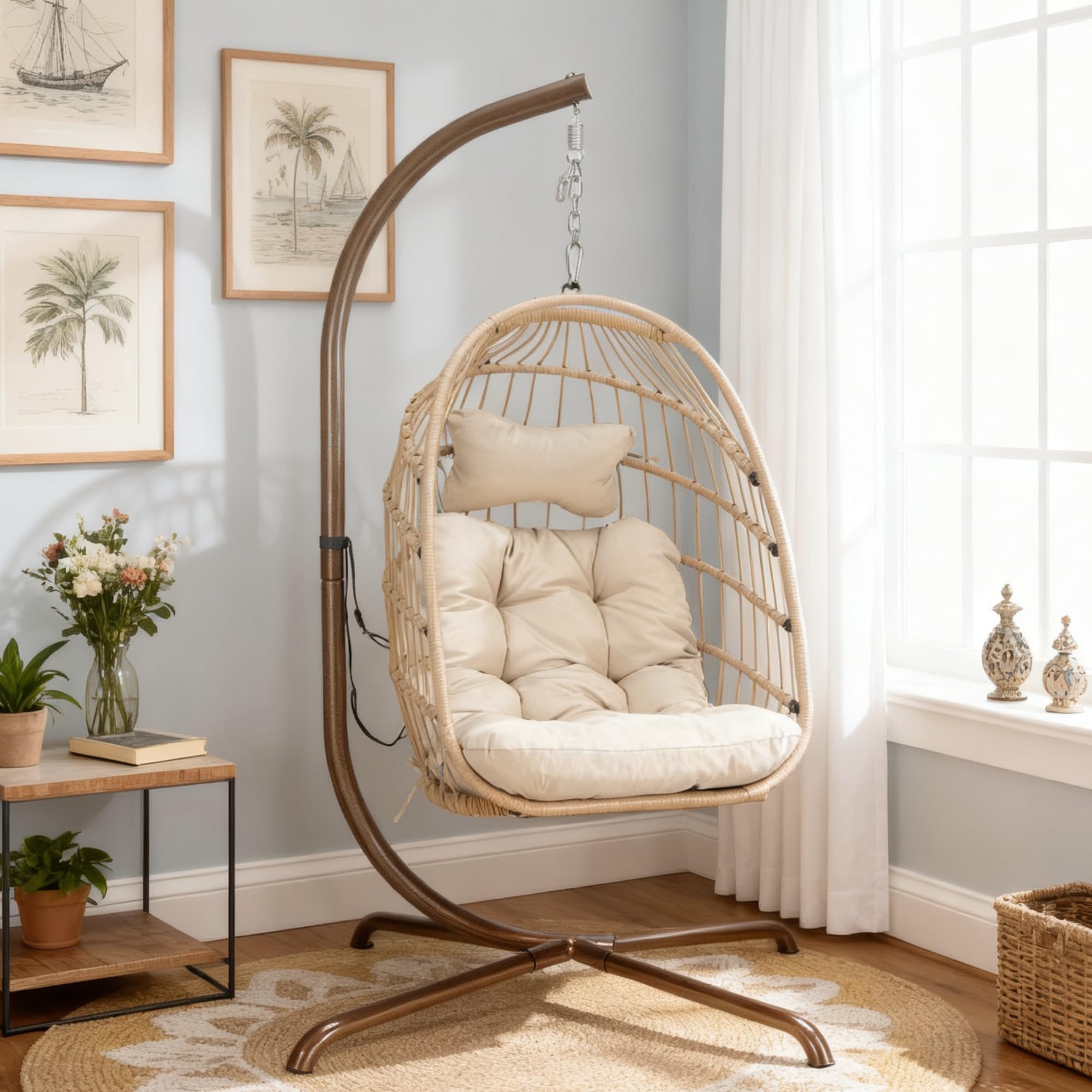 Amazon.co.jp: BLUEXYARD ボーホー スイングエッグチェア スタンドと