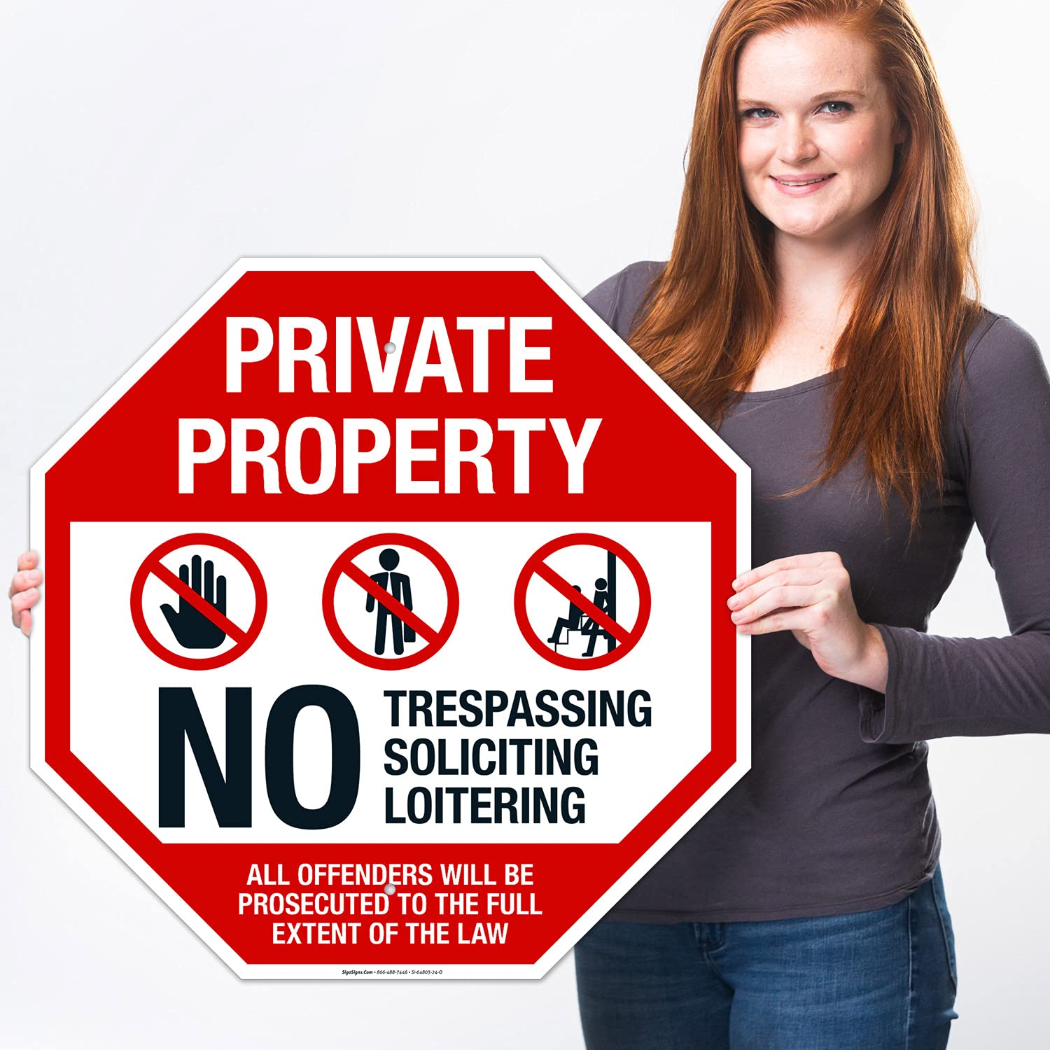 Private Property No Trespassing Soliciting All Offenders Will Be Prosecuted Sign, 24x24 Inches, Rust Free .063 Aluminum, Fade Resistant, Made in USA