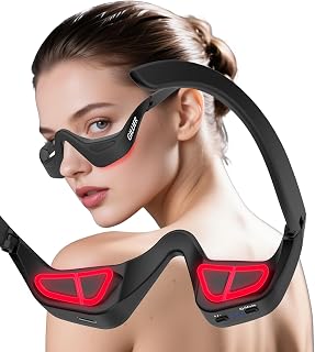 Under Eye Red Light Therapy Glasses with Microcurrent – 7-Color Light Eye Massager for Dark Circles, Puffiness & Wrinkles | 3 Intensity Levels, Type-C Rechargeable,Black