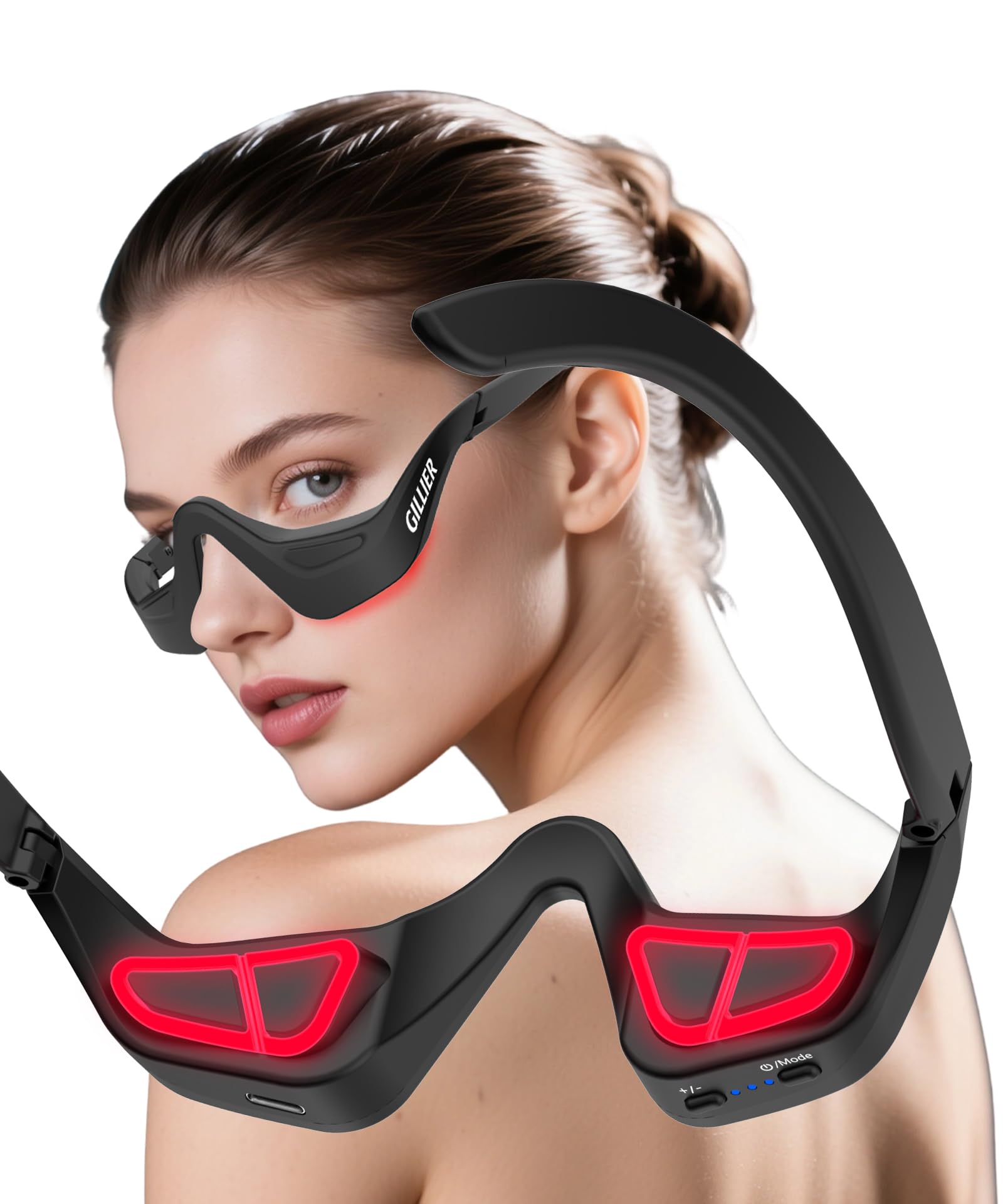 Eye Red Light Therapy Glasses 7-Color LED Microcurrent Eye Massager for Eye Bags Dark Circles Wrinkles Fine Lines