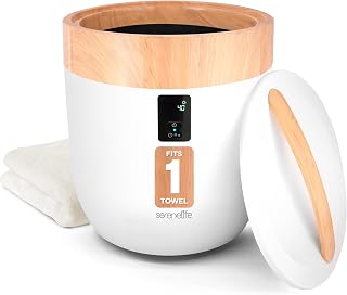 SereneLife Counter Towel Warmer Bucket - with Customized Fragrance for Spa and Bathroom, Luxury Heater, Auto Shut Off, Fits 1 Large Blanket, Bathrobe, PJs (Natural)