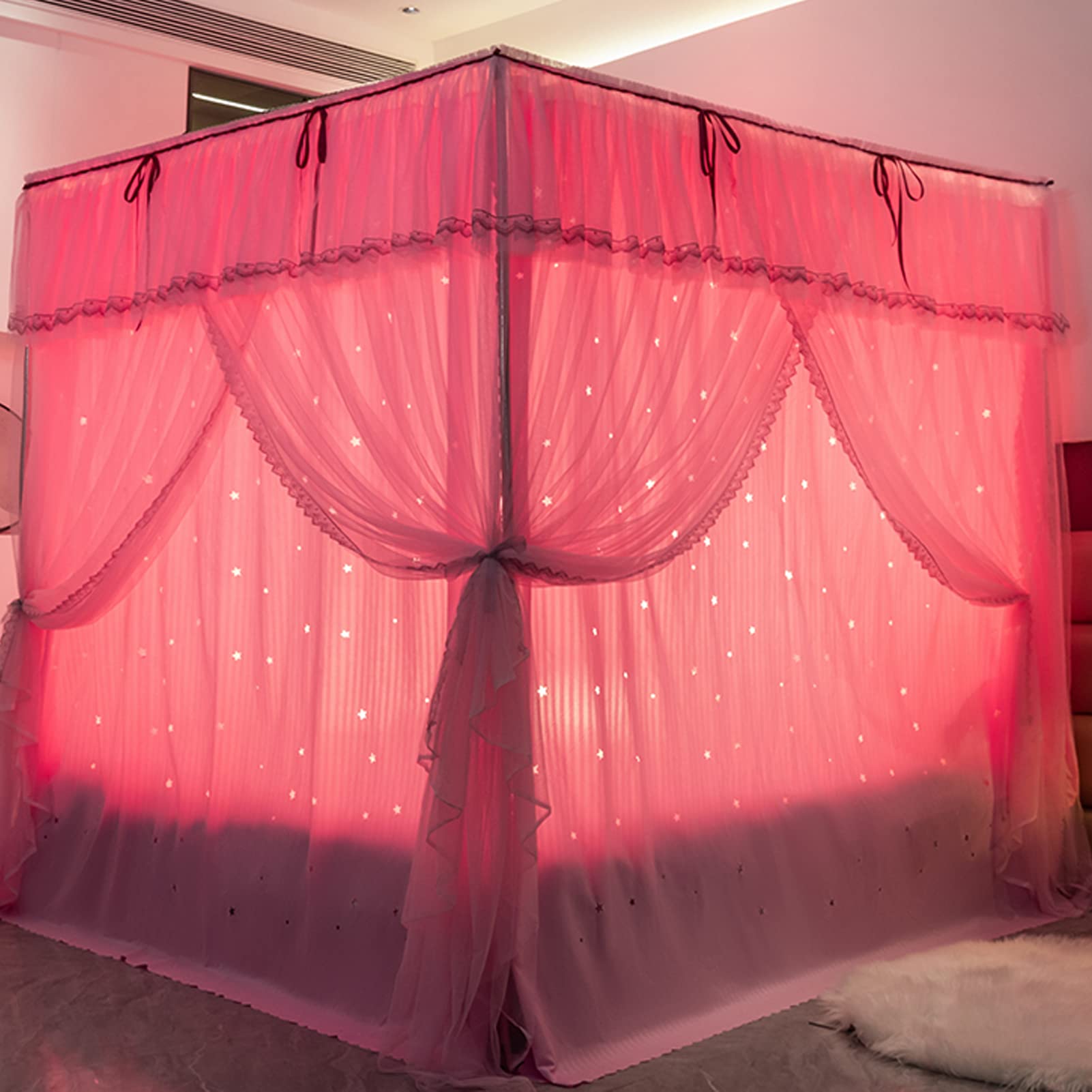 Simpatica Tenda a baldacchino per Letto a baldacchino con Stelle Cave a 4 Angoli con Cielo Stellato Simile per Adulti, Ragazze, Ragazzi, baldacchini per Bambini, Decorazione per Camera da Le