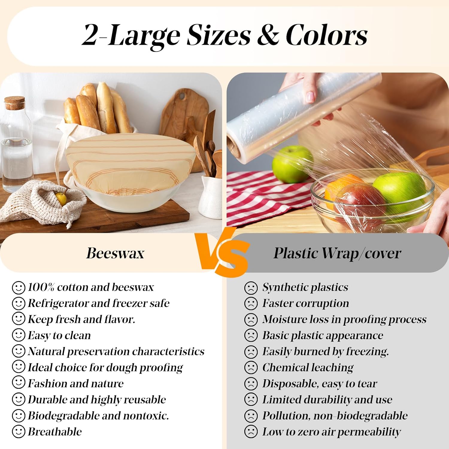 Beeswax Bowl Covers for Bread Proofing 2Pcs Shower Caps for Sourdough Bread | 10/12 Inch Reusable Elastic Organic cotton Sourdough Bowl Covers for Bread Proofing Baskets and Large Mixing bowl