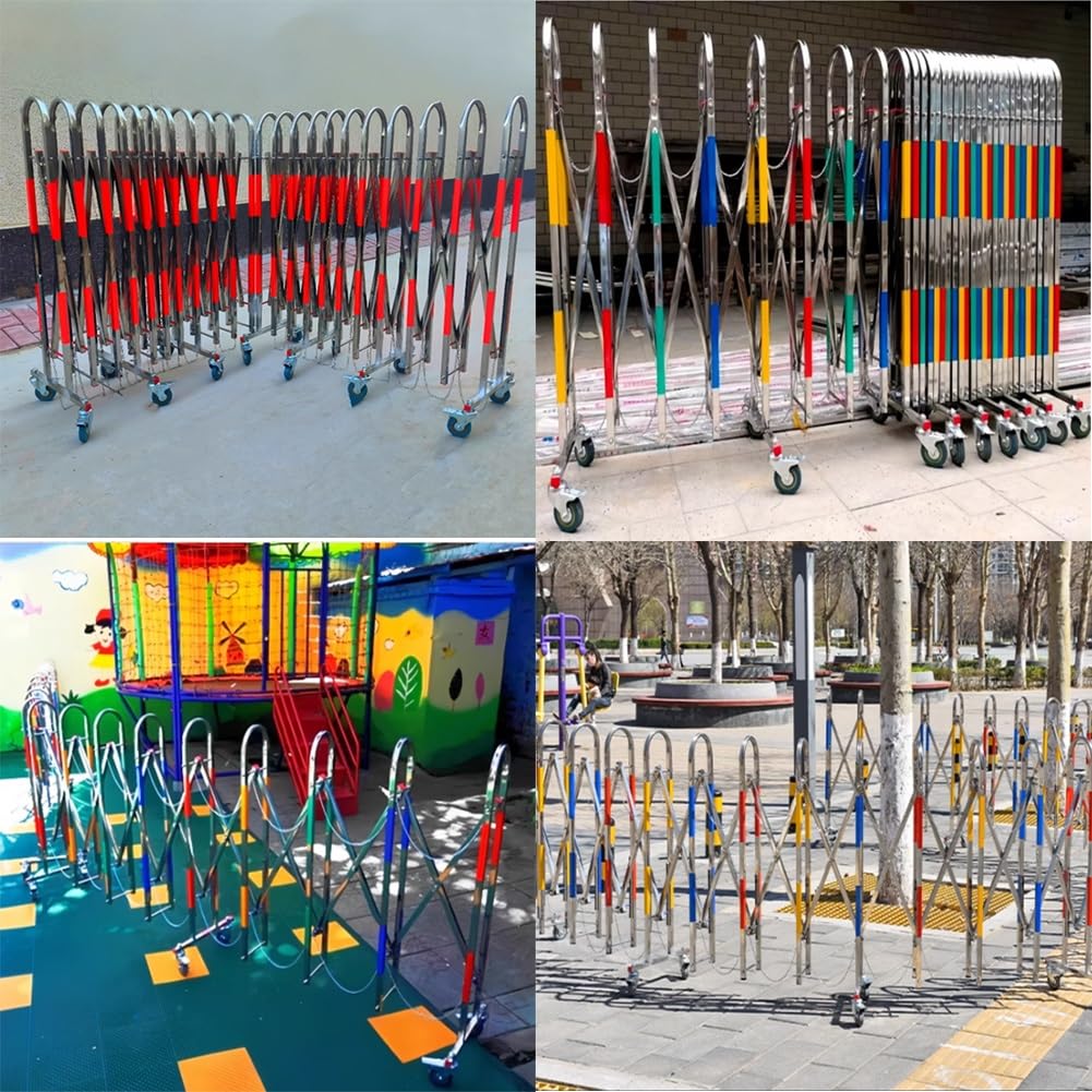 Valla de tráfico retráctil de metal extensible (1,1 x 7 m) para uso industrial, control de acceso, seguridad para eventos, tráfico